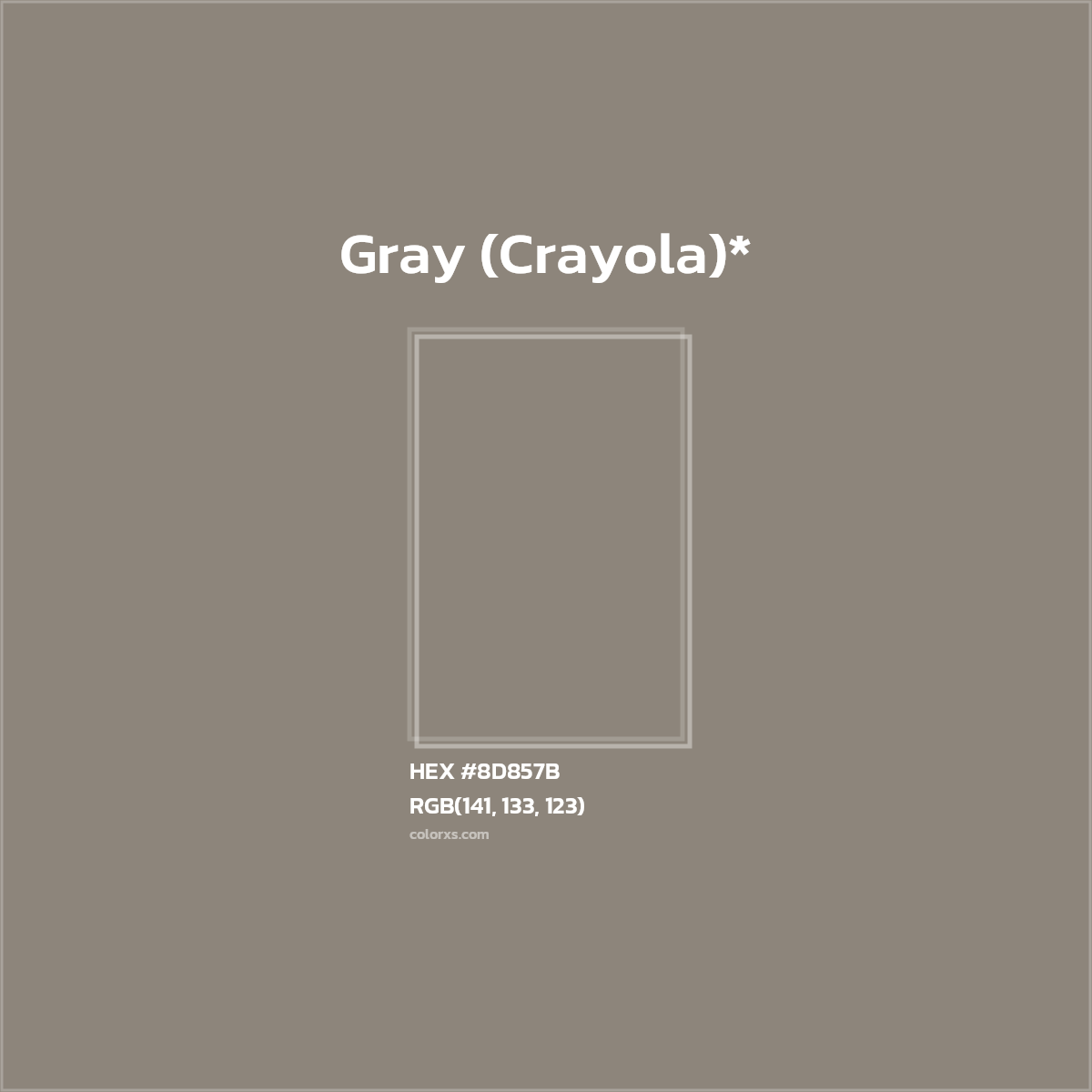#8D857B hex color. RGB, RYB, CMYK, HSL, HSV codes and color conversions. Matching color names, palettes, paints.