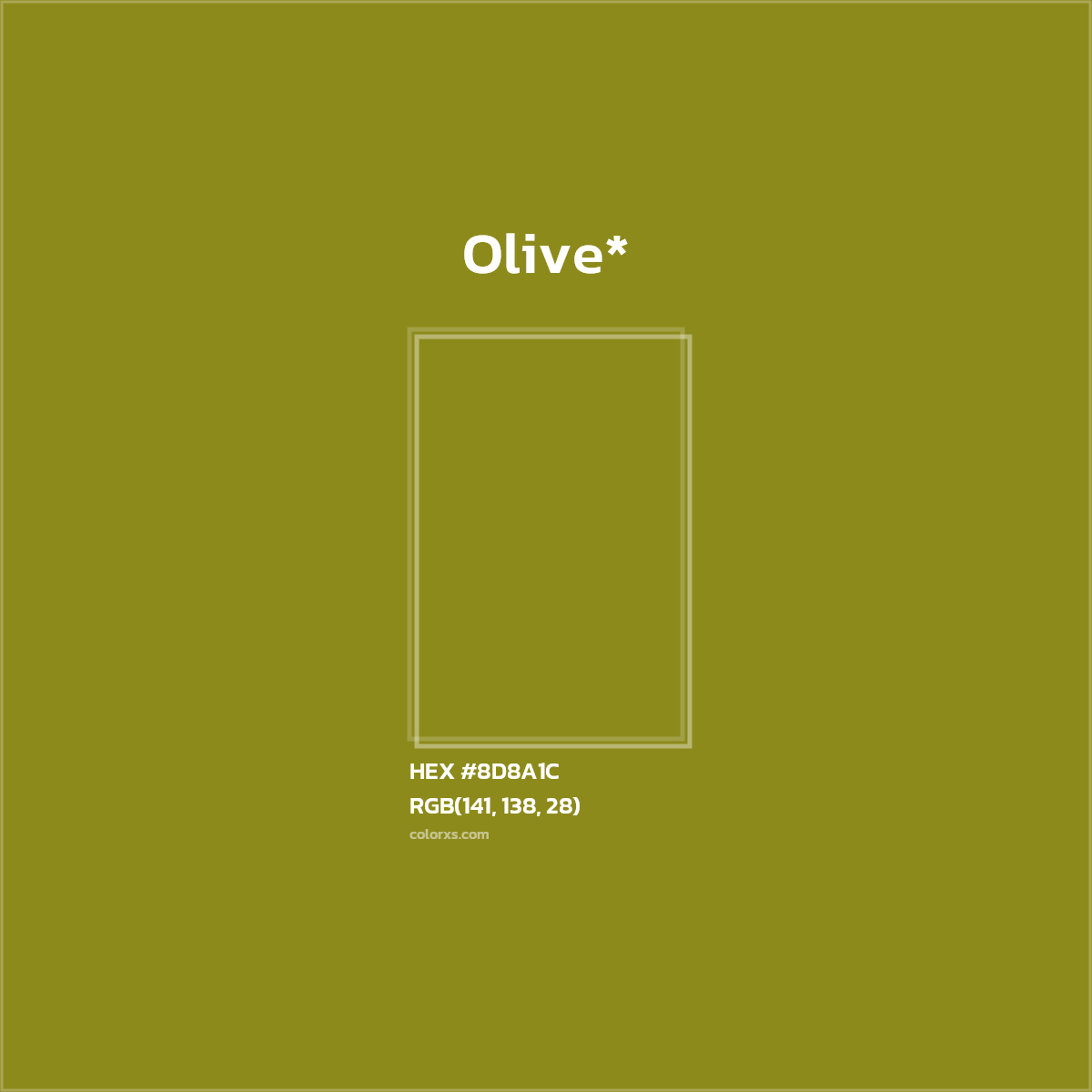 #8D8A1C hex color. RGB, RYB, CMYK, HSL, HSV codes and color conversions. Matching color names, palettes, paints.