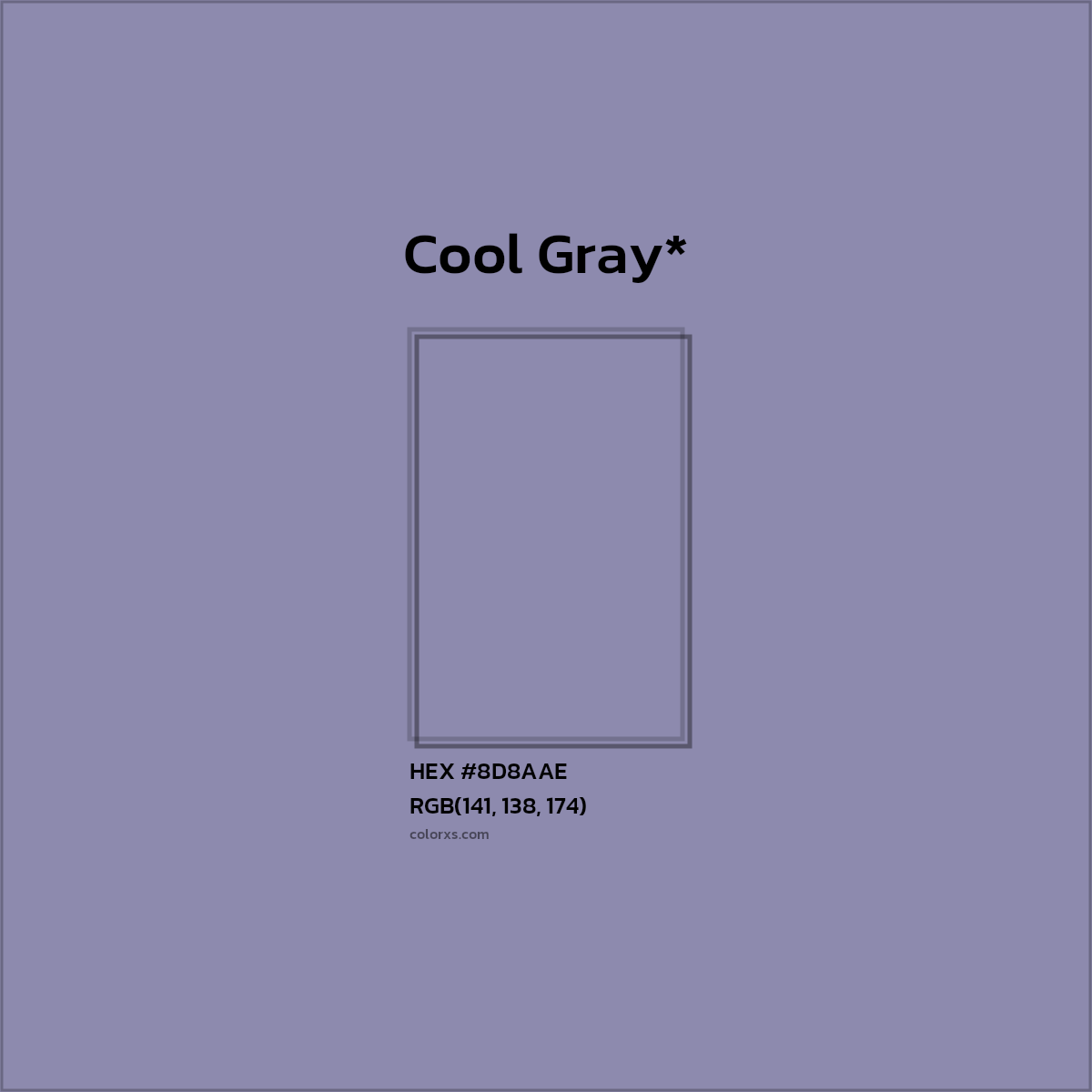 #8D8AAE hex color. RGB, RYB, CMYK, HSL, HSV codes and color conversions. Matching color names, palettes, paints.