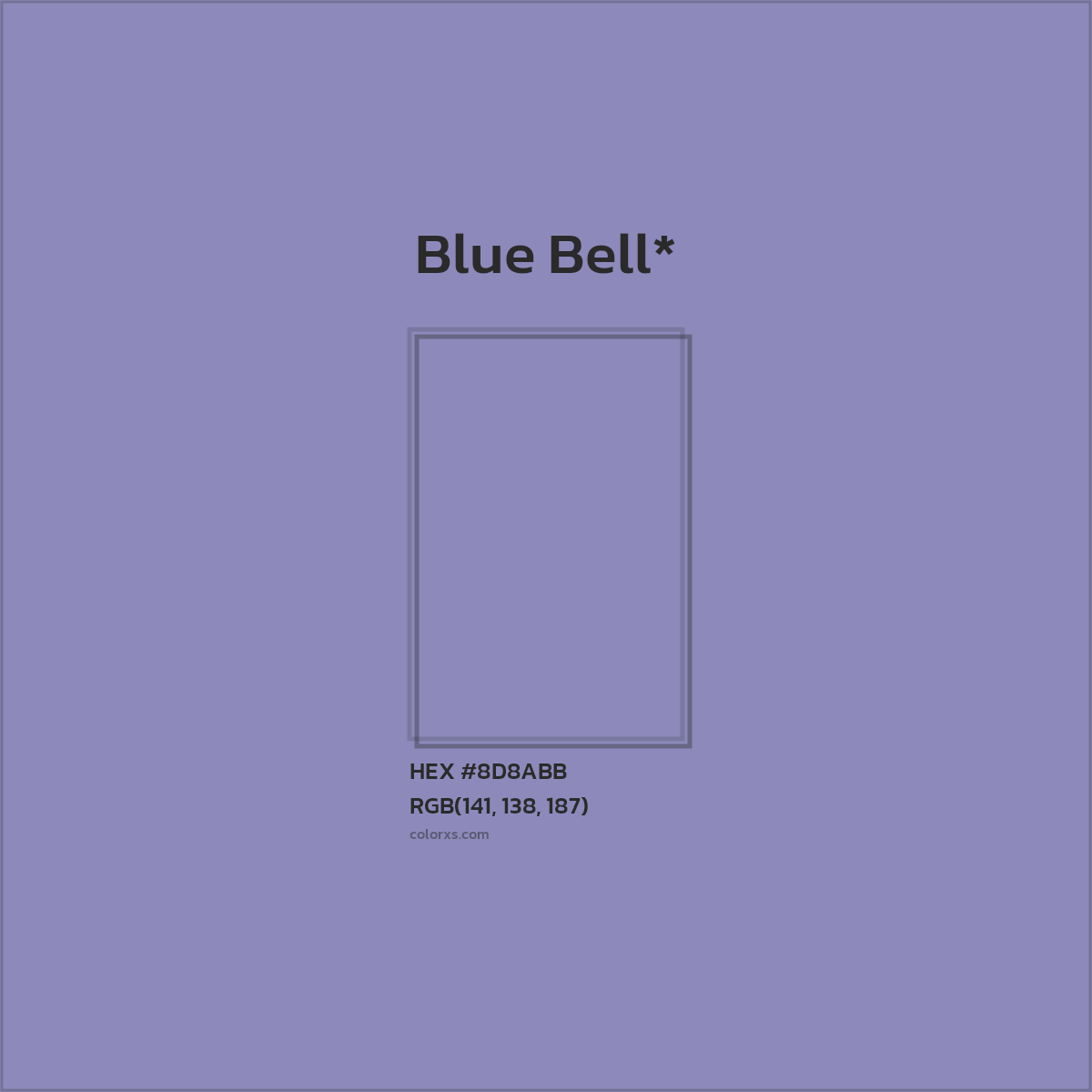 #8D8ABB hex color. RGB, RYB, CMYK, HSL, HSV codes and color conversions. Matching color names, palettes, paints.