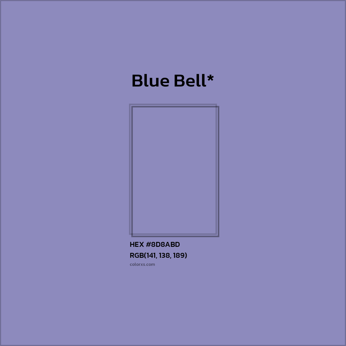 #8D8ABD hex color. RGB, RYB, CMYK, HSL, HSV codes and color conversions. Matching color names, palettes, paints.