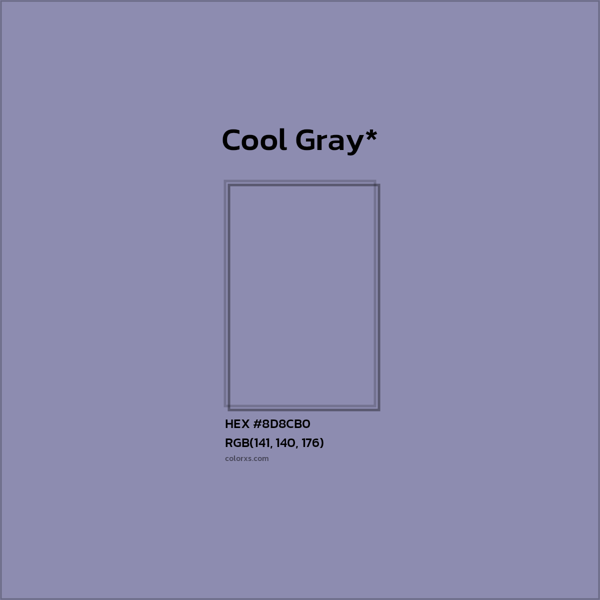 #8D8CB0 hex color. RGB, RYB, CMYK, HSL, HSV codes and color conversions. Matching color names, palettes, paints.
