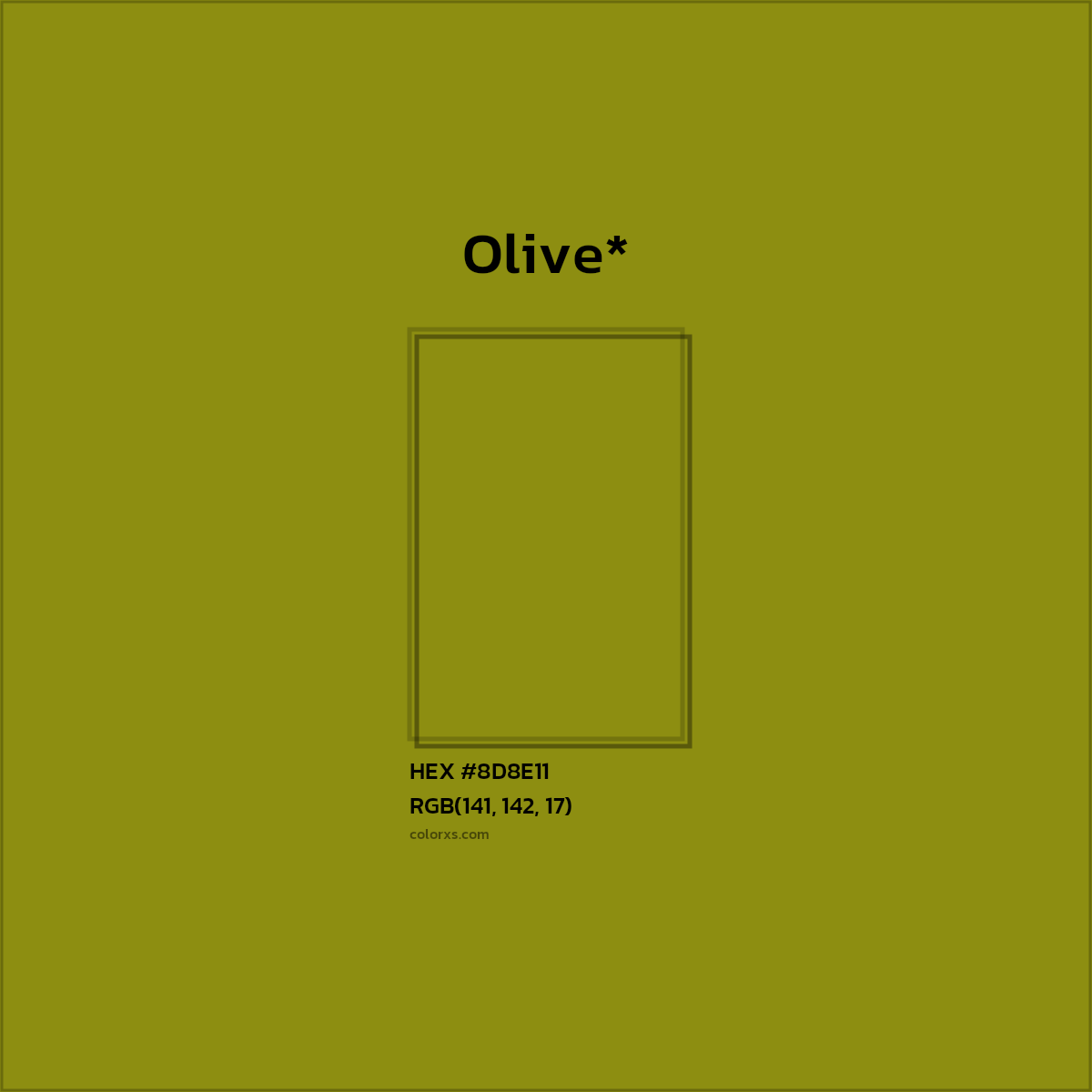 #8D8E11 hex color. RGB, RYB, CMYK, HSL, HSV codes and color conversions. Matching color names, palettes, paints.