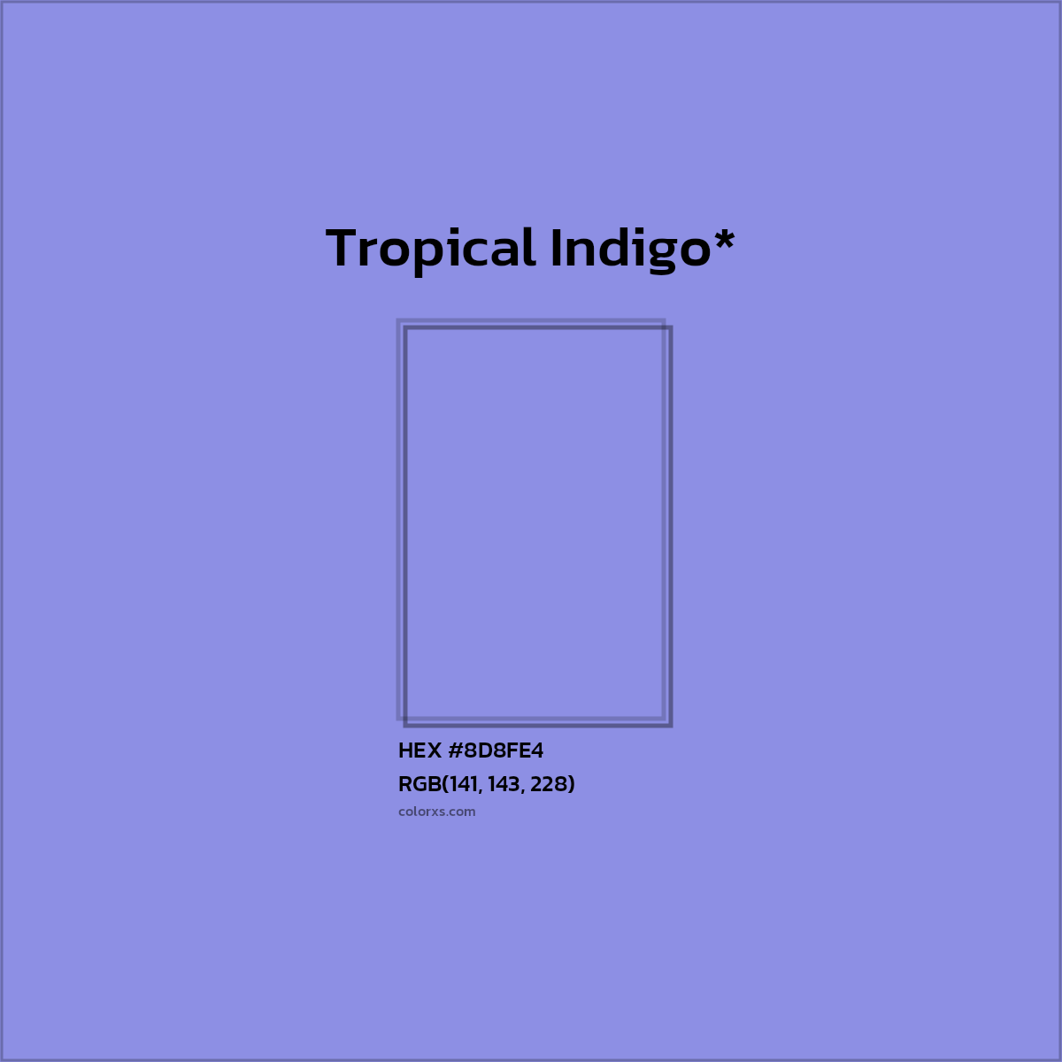 #8D8FE4 hex color. RGB, RYB, CMYK, HSL, HSV codes and color conversions. Matching color names, palettes, paints.
