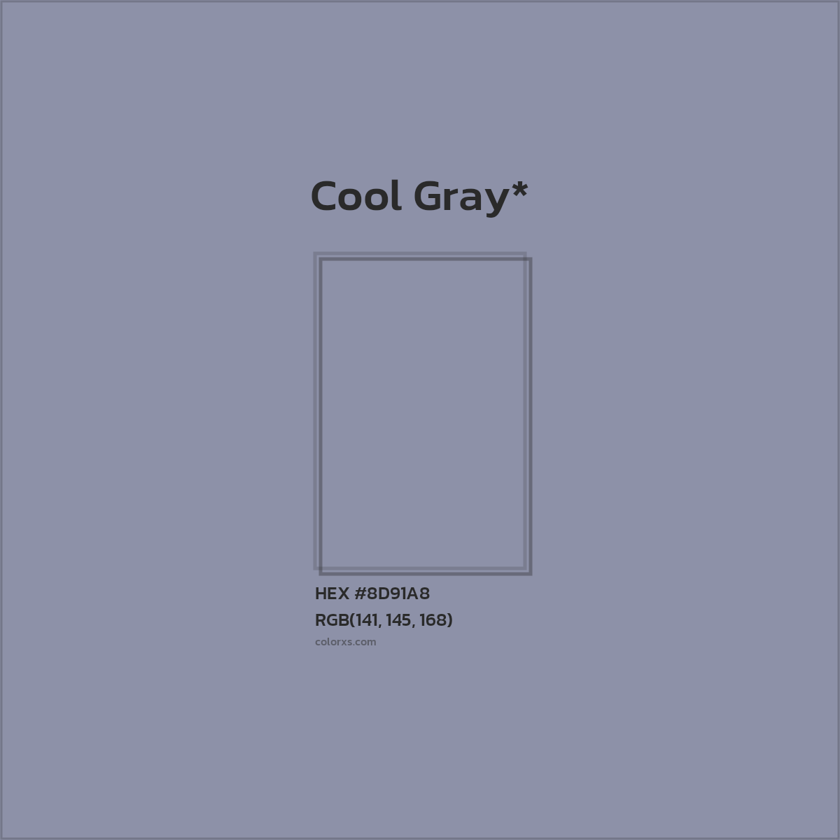 #8D91A8 hex color. RGB, RYB, CMYK, HSL, HSV codes and color conversions. Matching color names, palettes, paints.