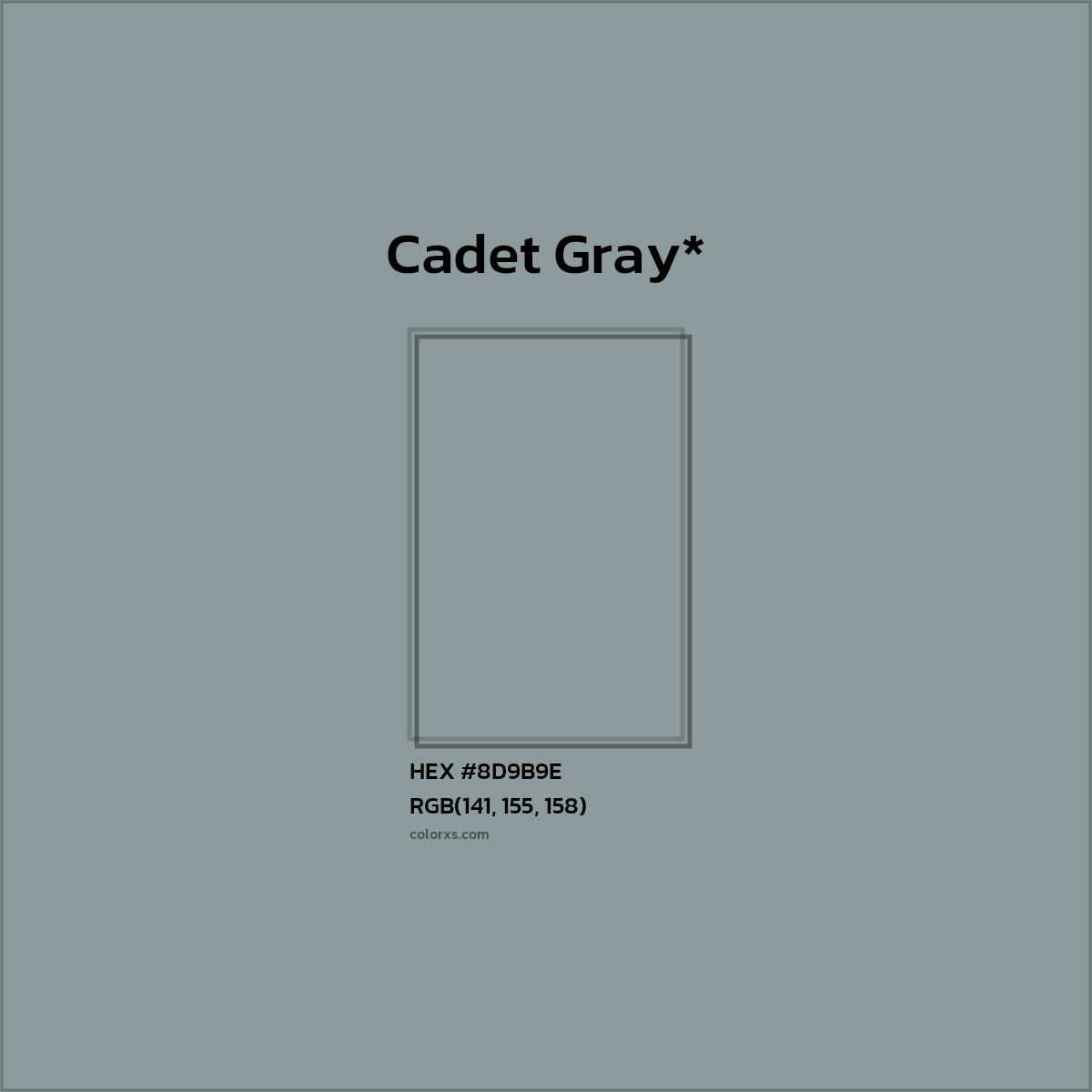 #8D9B9E hex color. RGB, RYB, CMYK, HSL, HSV codes and color conversions. Matching color names, palettes, paints.