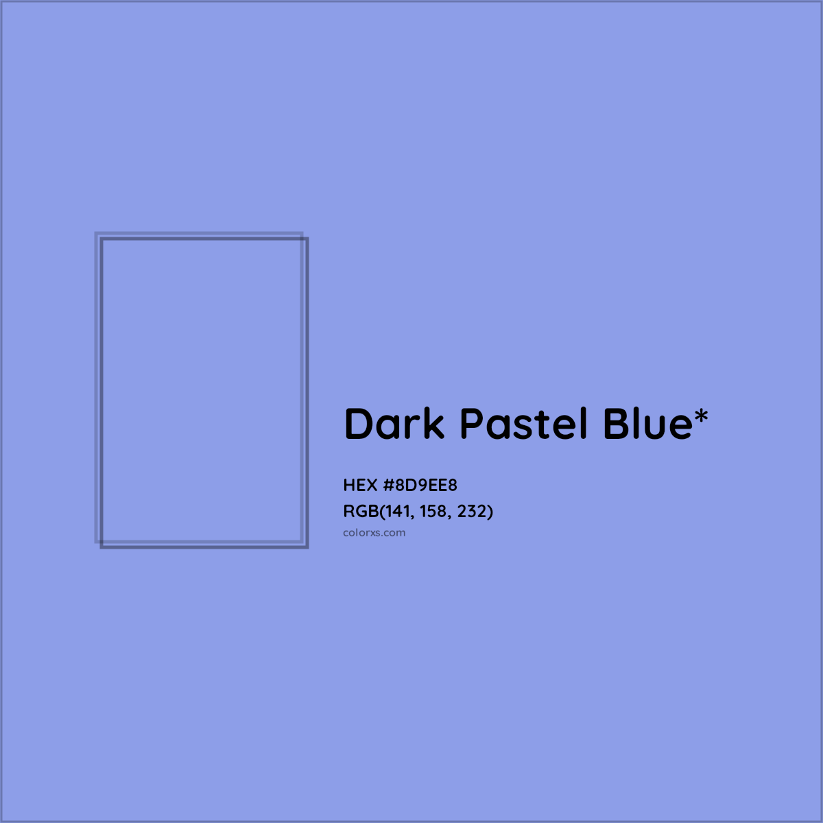 #8D9EE8 hex color. RGB, RYB, CMYK, HSL, HSV codes and color conversions. Matching color names, palettes, paints.