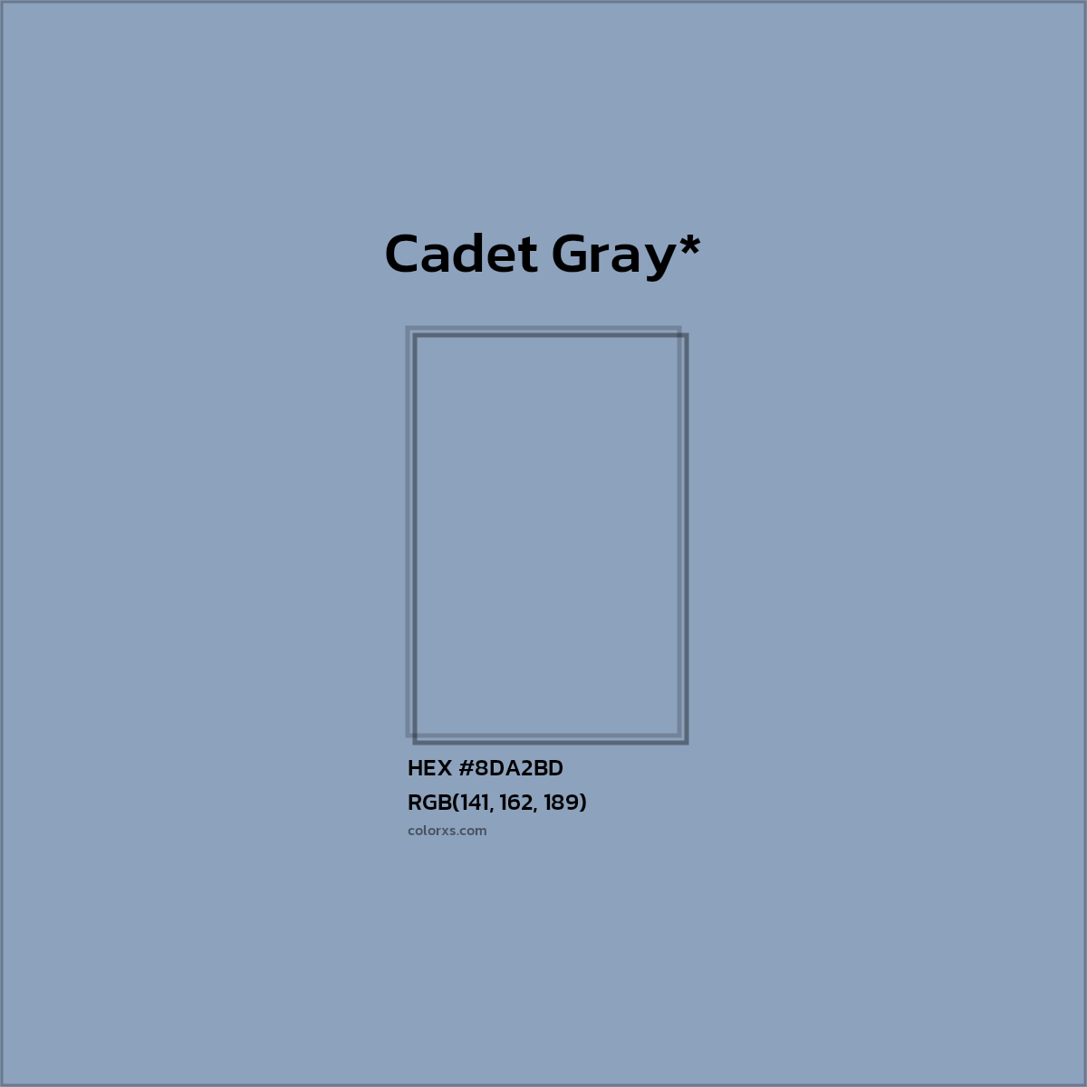 #8DA2BD hex color. RGB, RYB, CMYK, HSL, HSV codes and color conversions. Matching color names, palettes, paints.
