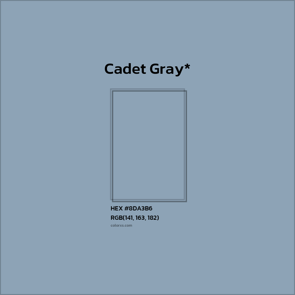 #8DA3B6 hex color. RGB, RYB, CMYK, HSL, HSV codes and color conversions. Matching color names, palettes, paints.