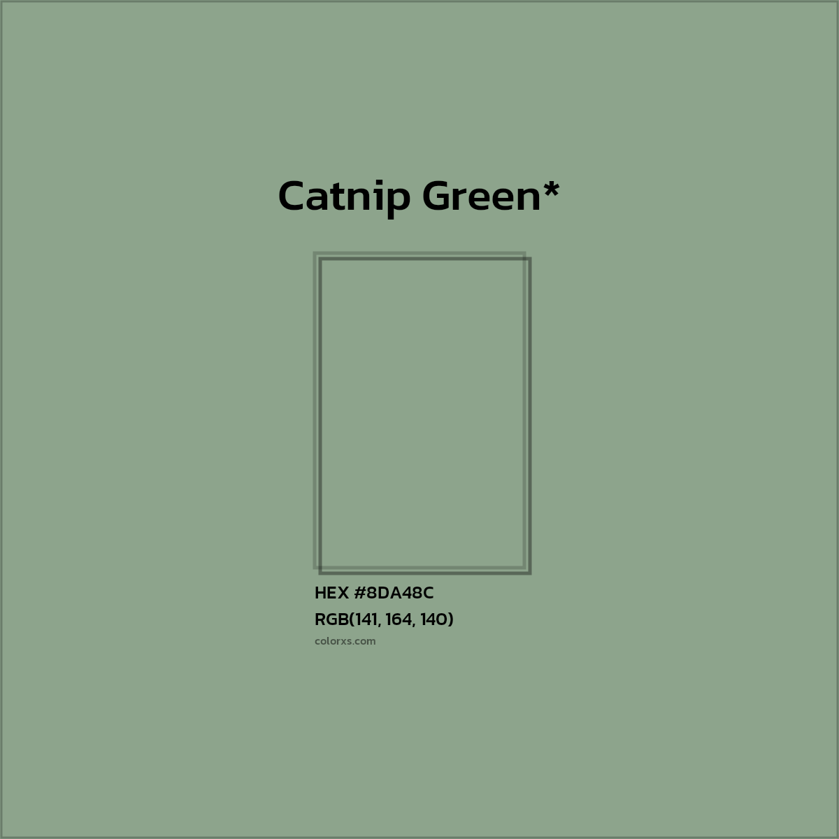 #8DA48C hex color. RGB, RYB, CMYK, HSL, HSV codes and color conversions. Matching color names, palettes, paints.