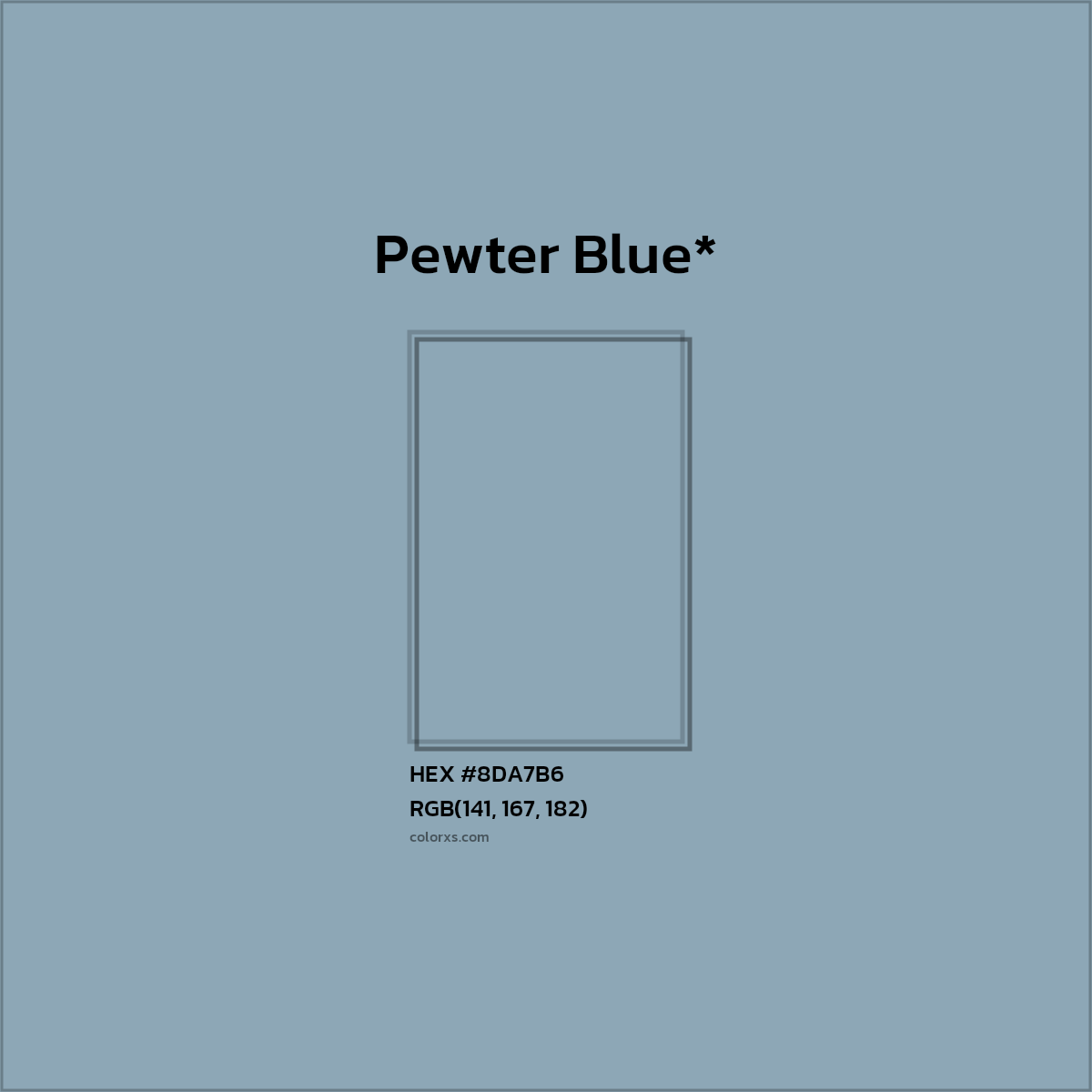 #8DA7B6 hex color. RGB, RYB, CMYK, HSL, HSV codes and color conversions. Matching color names, palettes, paints.