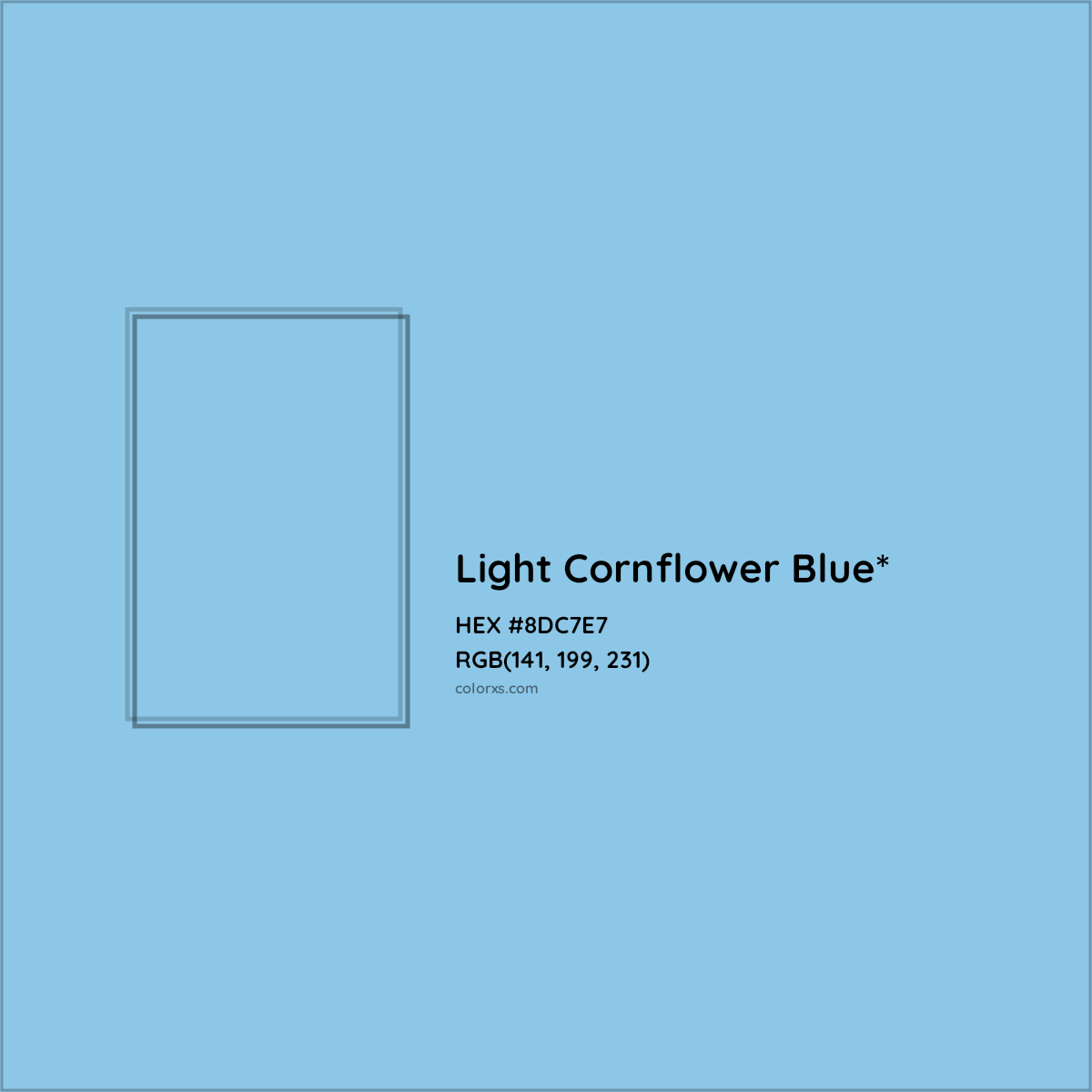 #8DC7E7 hex color. RGB, RYB, CMYK, HSL, HSV codes and color conversions. Matching color names, palettes, paints.