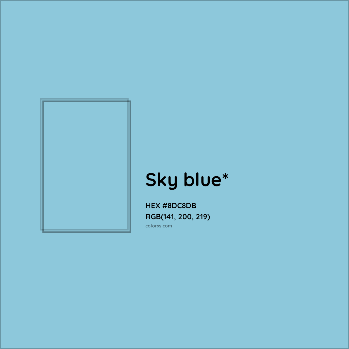 #8DC8DB hex color. RGB, RYB, CMYK, HSL, HSV codes and color conversions. Matching color names, palettes, paints.