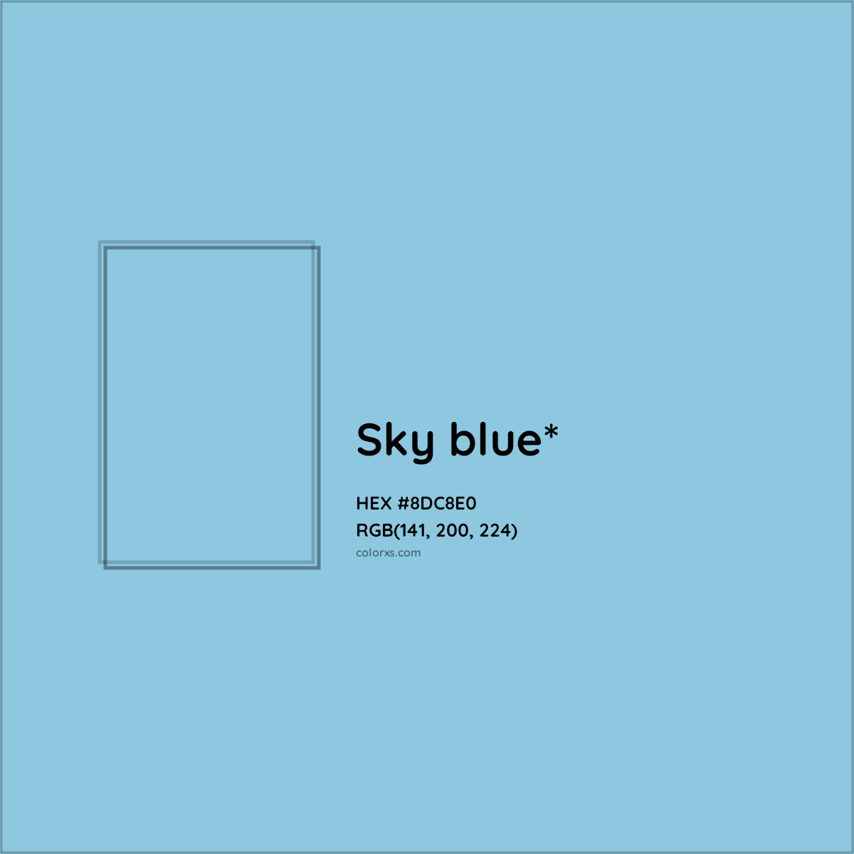 #8DC8E0 hex color. RGB, RYB, CMYK, HSL, HSV codes and color conversions. Matching color names, palettes, paints.