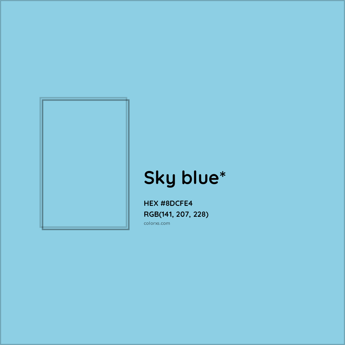 #8DCFE4 hex color. RGB, RYB, CMYK, HSL, HSV codes and color conversions. Matching color names, palettes, paints.