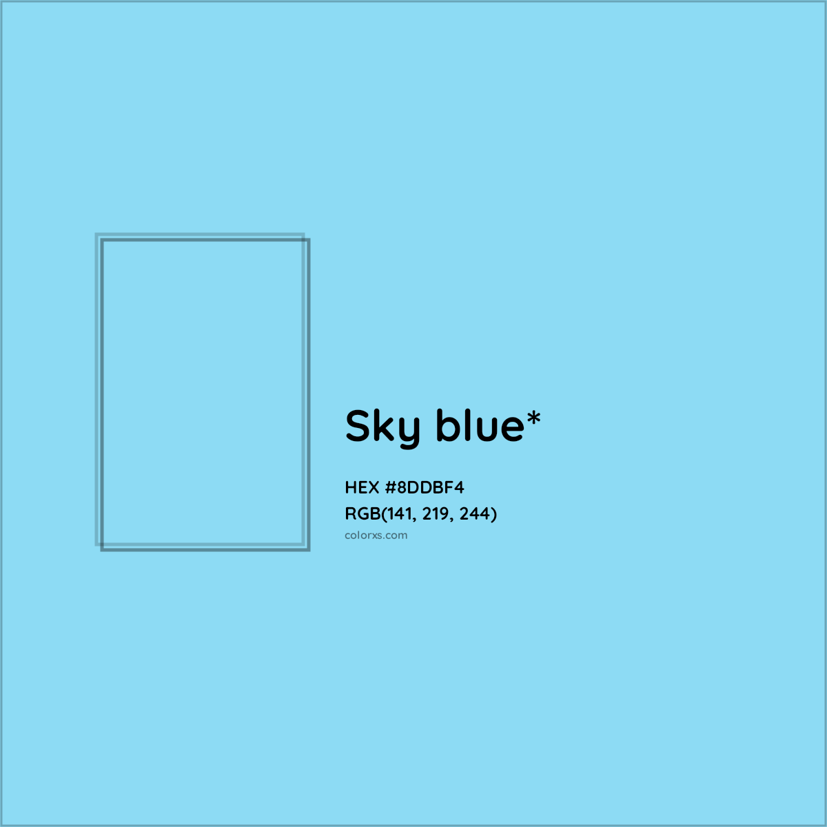 #8DDBF4 hex color. RGB, RYB, CMYK, HSL, HSV codes and color conversions. Matching color names, palettes, paints.