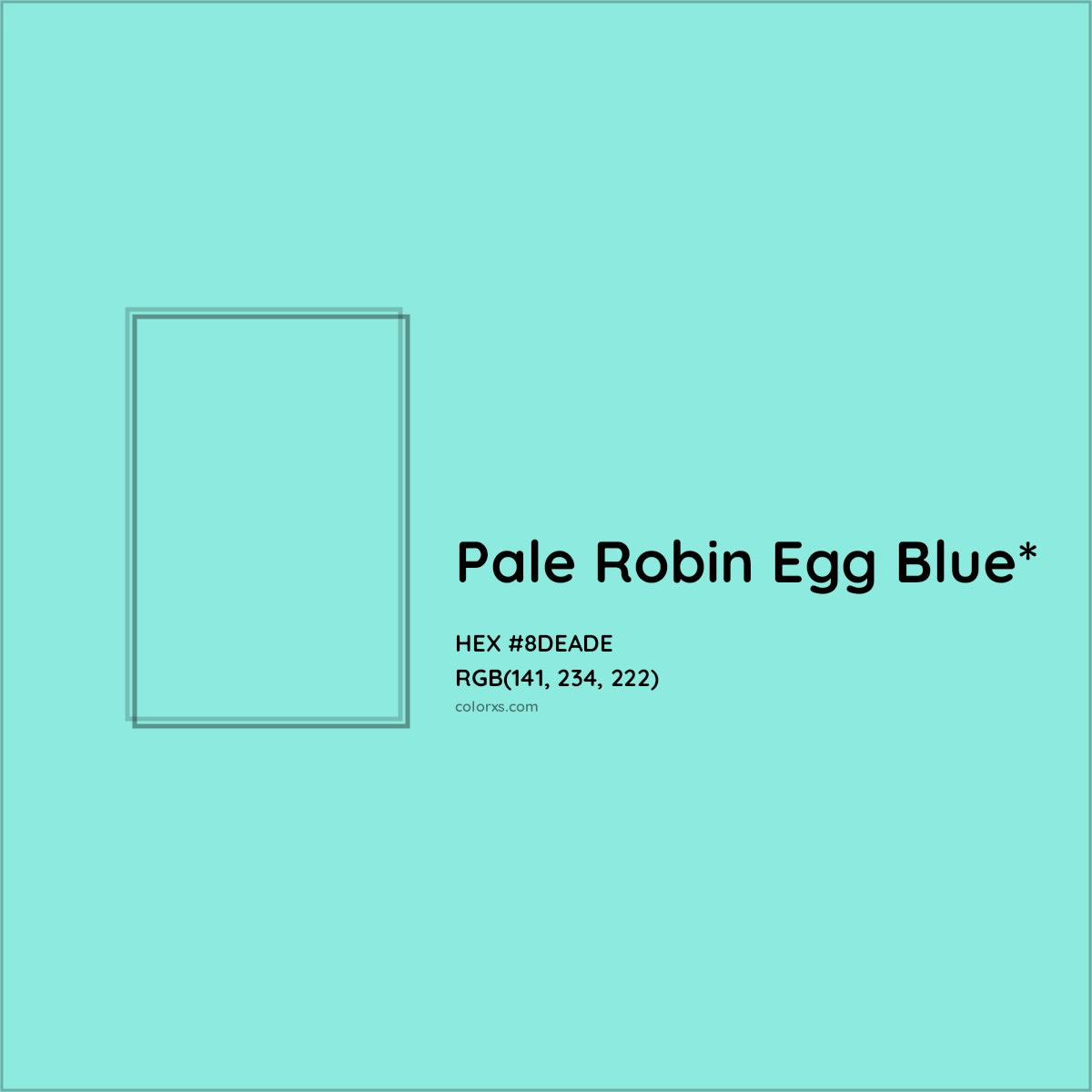 #8DEADE hex color. RGB, RYB, CMYK, HSL, HSV codes and color conversions. Matching color names, palettes, paints.
