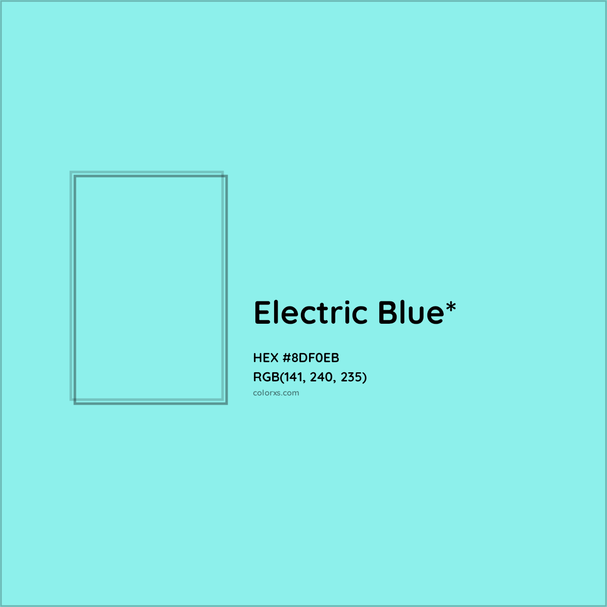 #8DF0EB hex color. RGB, RYB, CMYK, HSL, HSV codes and color conversions. Matching color names, palettes, paints.