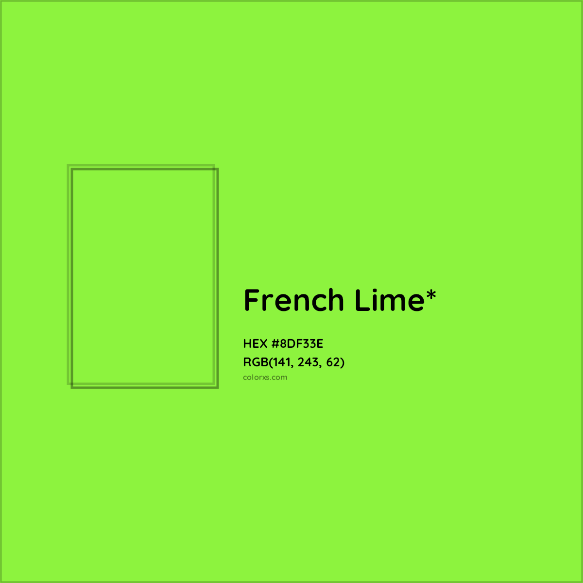 #8DF33E hex color. RGB, RYB, CMYK, HSL, HSV codes and color conversions. Matching color names, palettes, paints.