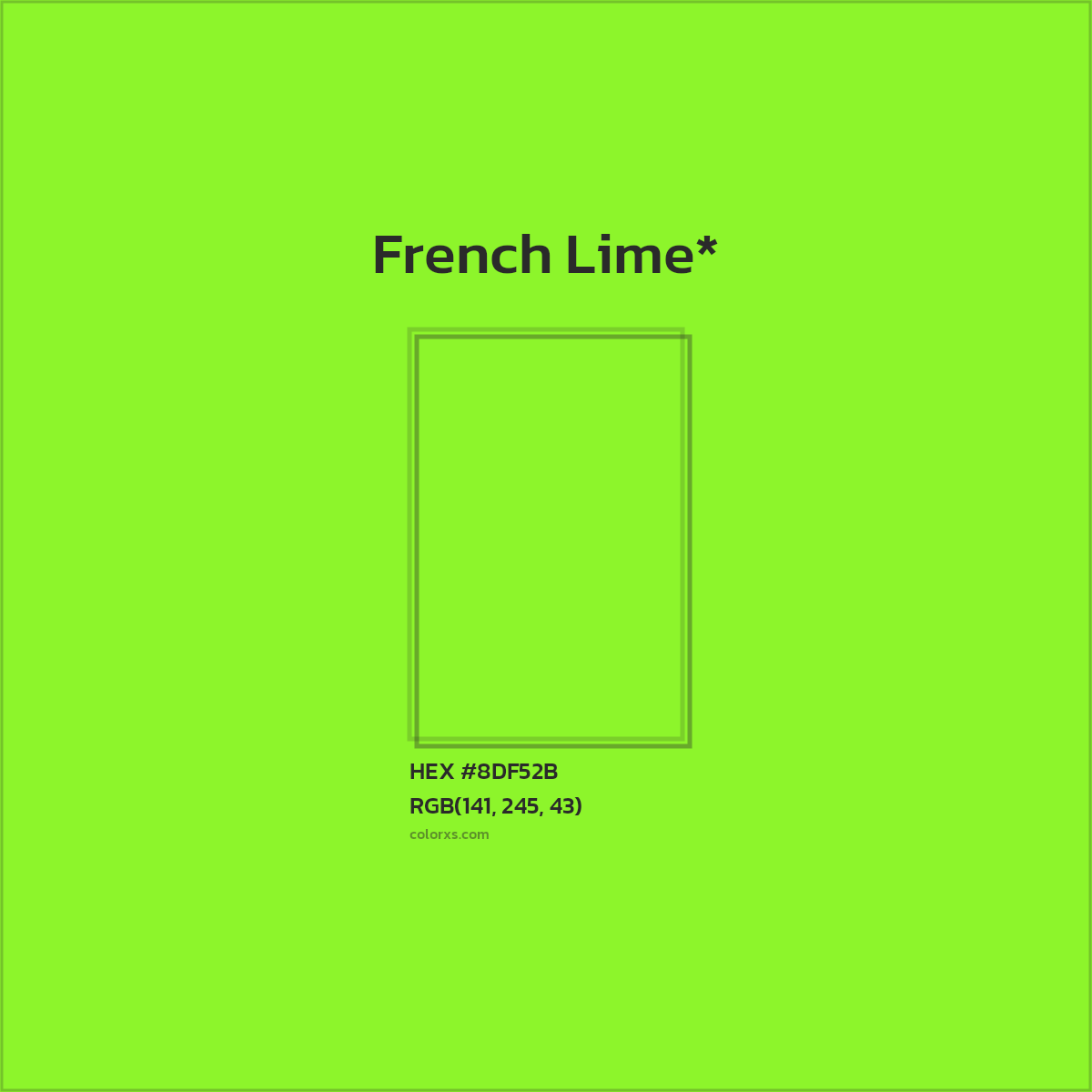#8DF52B hex color. RGB, RYB, CMYK, HSL, HSV codes and color conversions. Matching color names, palettes, paints.