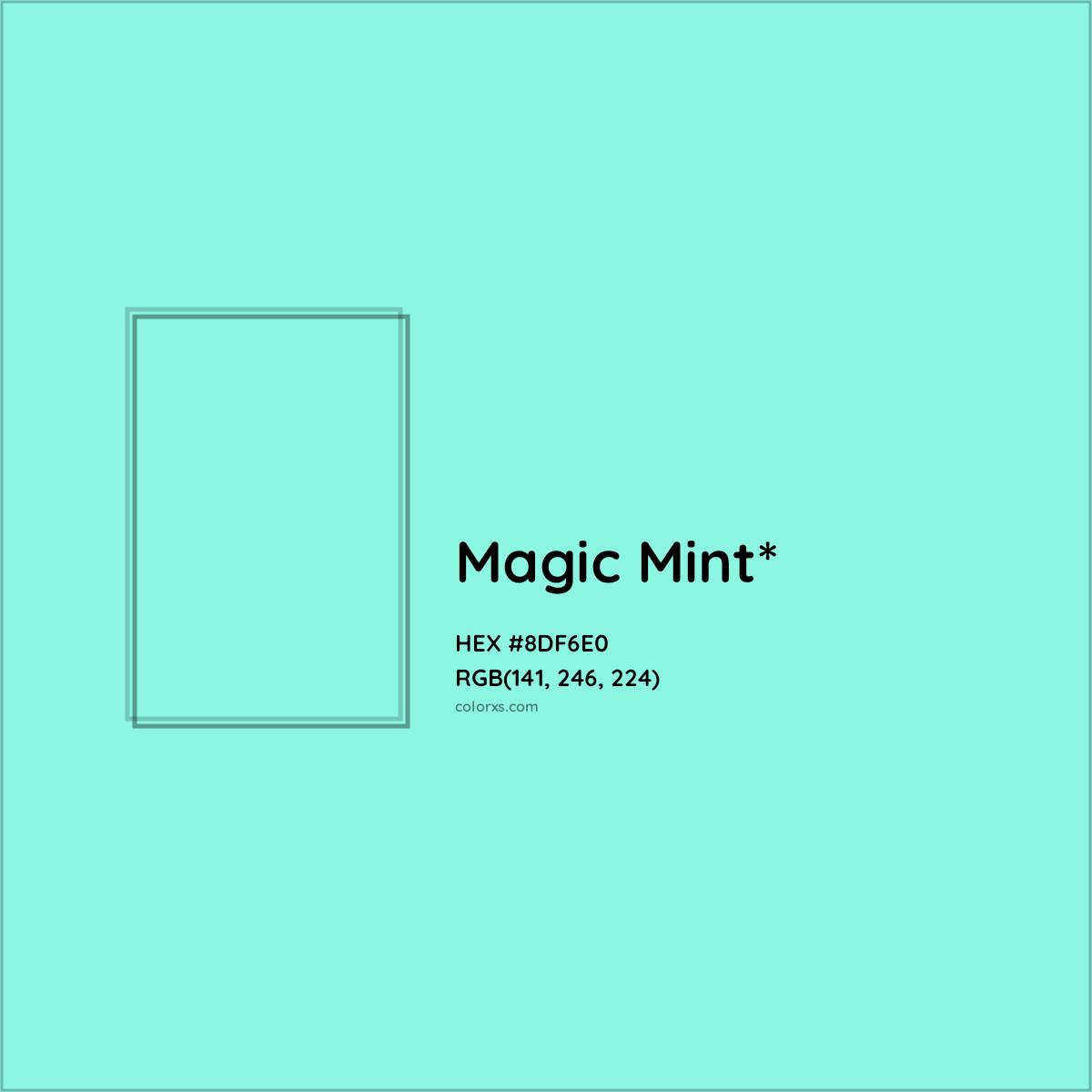 #8DF6E0 hex color. RGB, RYB, CMYK, HSL, HSV codes and color conversions. Matching color names, palettes, paints.