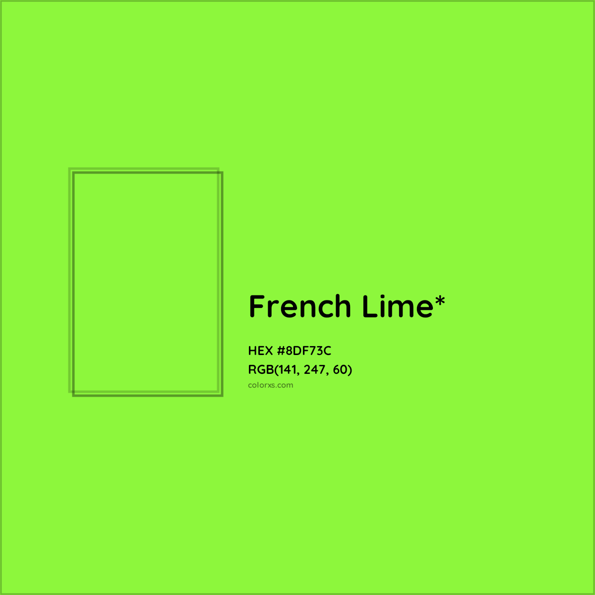 #8DF73C hex color. RGB, RYB, CMYK, HSL, HSV codes and color conversions. Matching color names, palettes, paints.