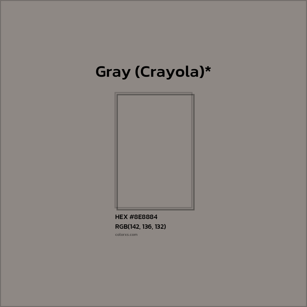 #8E8884 hex color. RGB, RYB, CMYK, HSL, HSV codes and color conversions. Matching color names, palettes, paints.