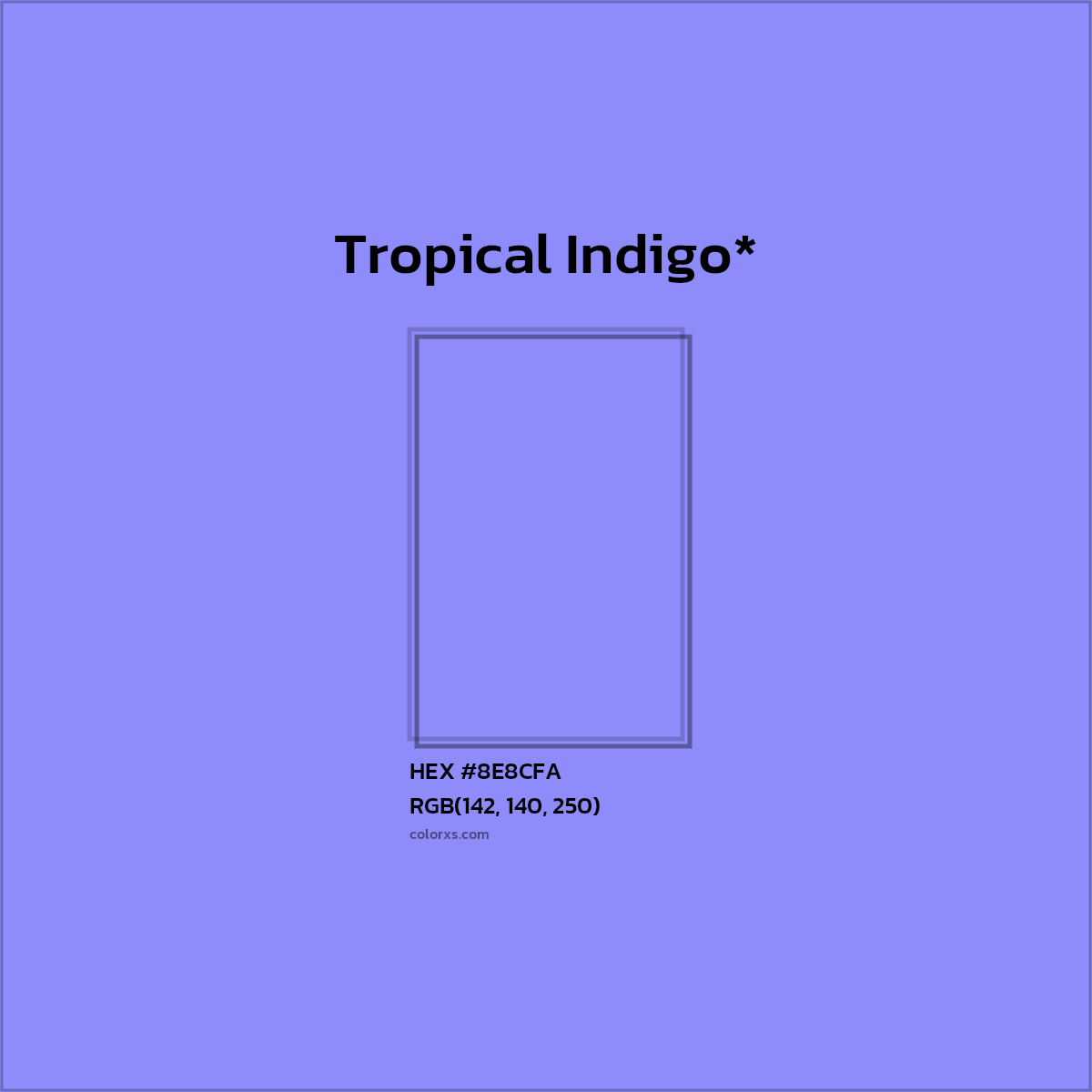 #8E8CFA hex color. RGB, RYB, CMYK, HSL, HSV codes and color conversions. Matching color names, palettes, paints.