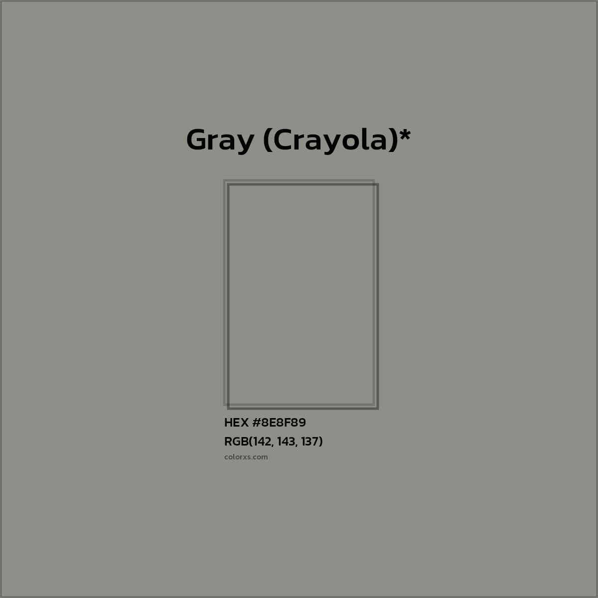 #8E8F89 hex color. RGB, RYB, CMYK, HSL, HSV codes and color conversions. Matching color names, palettes, paints.