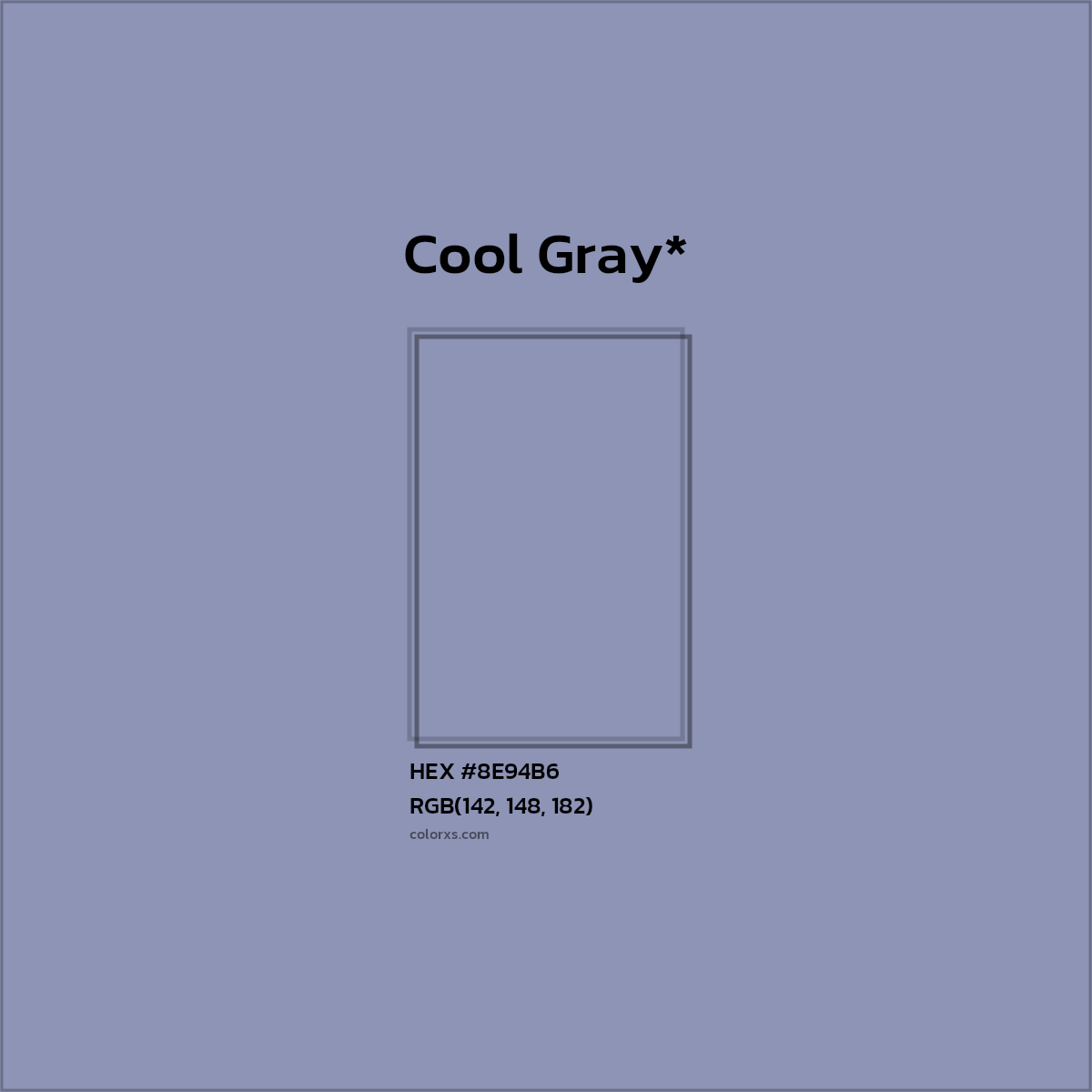 #8E94B6 hex color. RGB, RYB, CMYK, HSL, HSV codes and color conversions. Matching color names, palettes, paints.