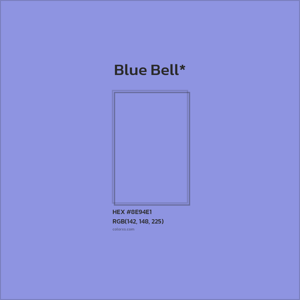 #8E94E1 hex color. RGB, RYB, CMYK, HSL, HSV codes and color conversions. Matching color names, palettes, paints.