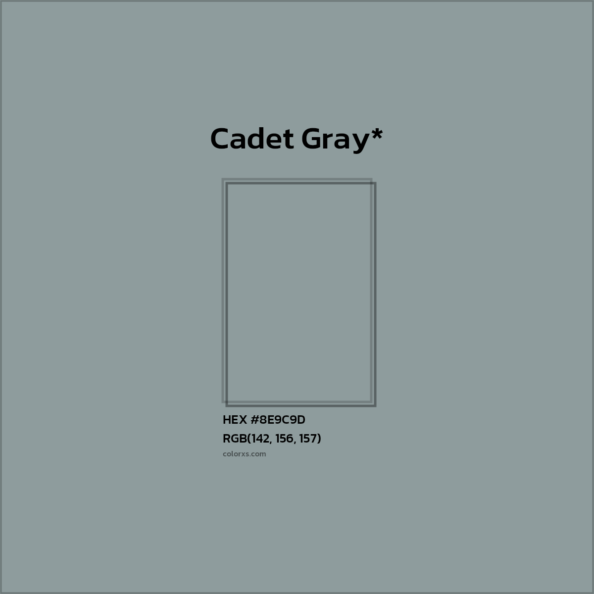 #8E9C9D hex color. RGB, RYB, CMYK, HSL, HSV codes and color conversions. Matching color names, palettes, paints.