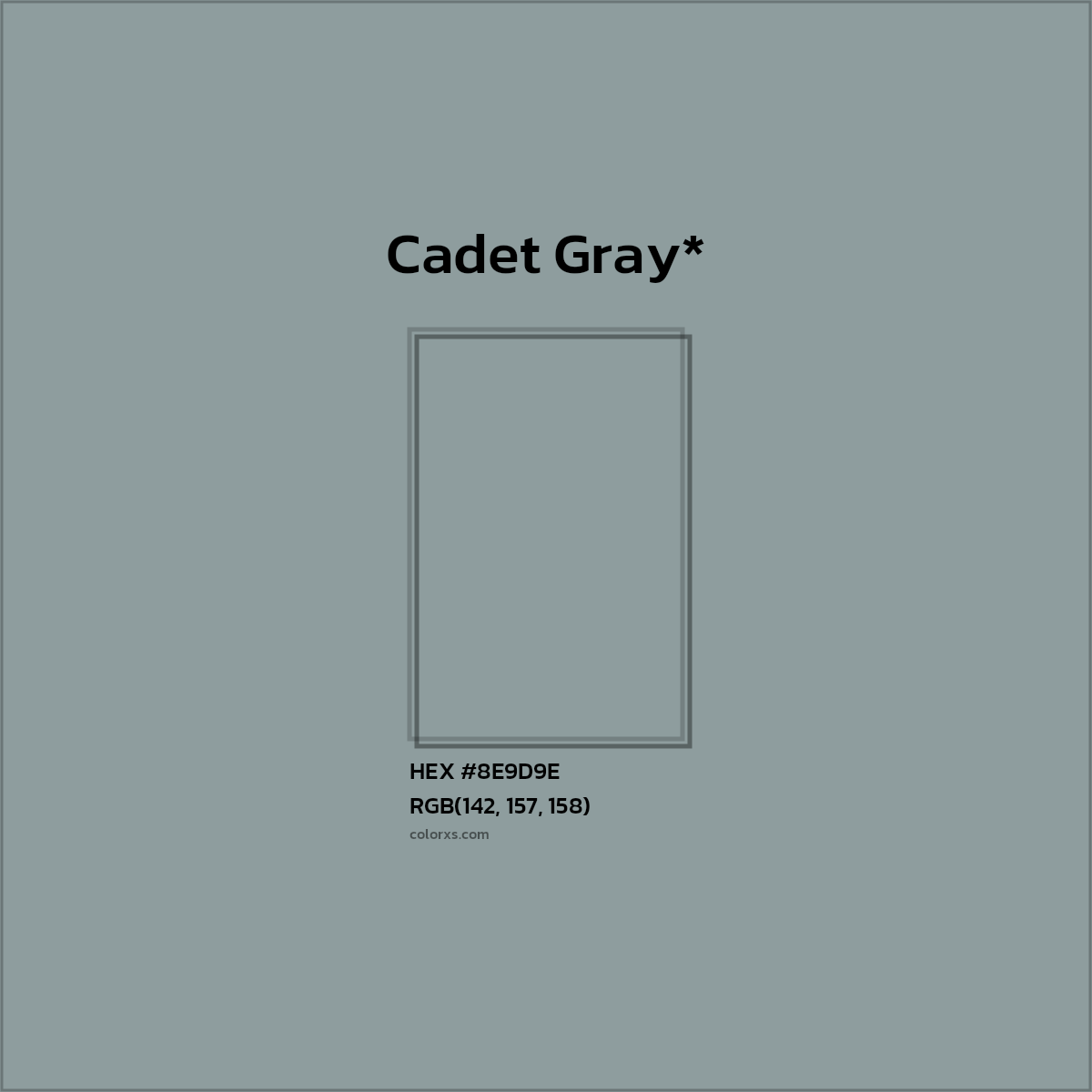 #8E9D9E hex color. RGB, RYB, CMYK, HSL, HSV codes and color conversions. Matching color names, palettes, paints.