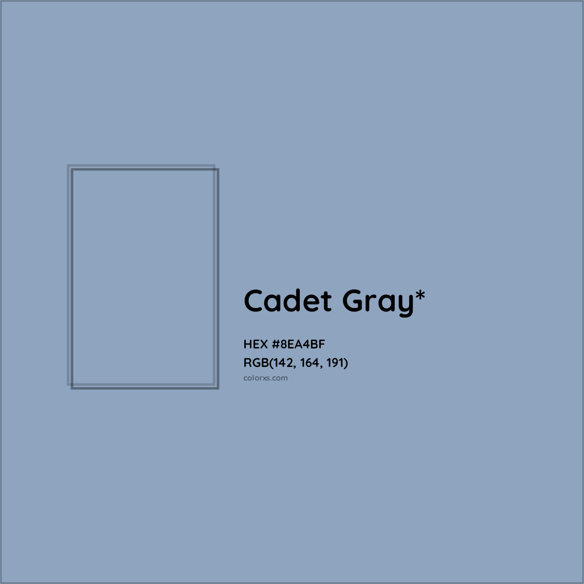#8EA4BF hex color. RGB, RYB, CMYK, HSL, HSV codes and color conversions. Matching color names, palettes, paints.