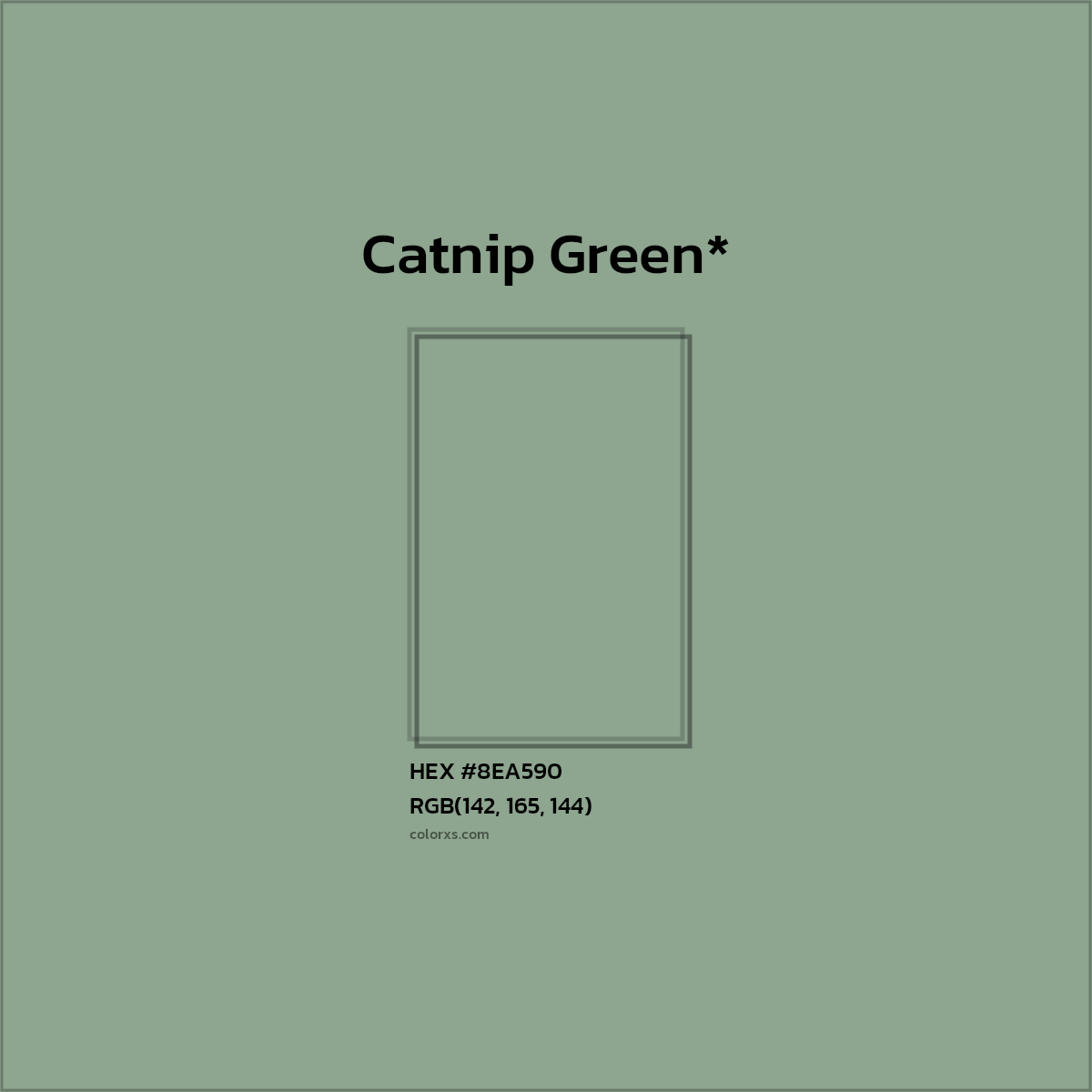 #8EA590 hex color. RGB, RYB, CMYK, HSL, HSV codes and color conversions. Matching color names, palettes, paints.