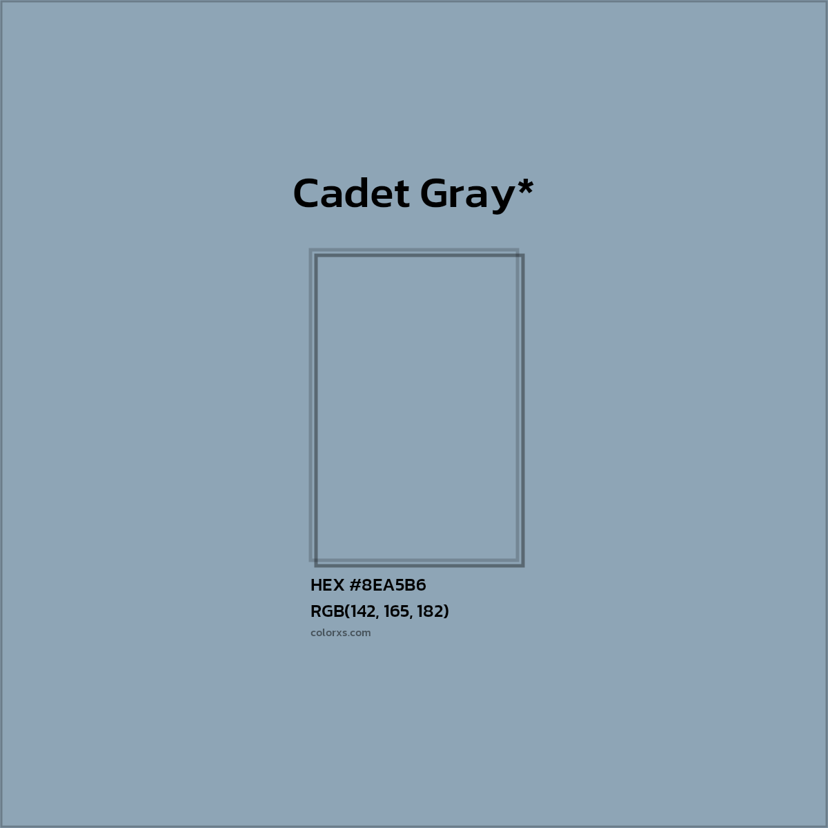 #8EA5B6 hex color. RGB, RYB, CMYK, HSL, HSV codes and color conversions. Matching color names, palettes, paints.