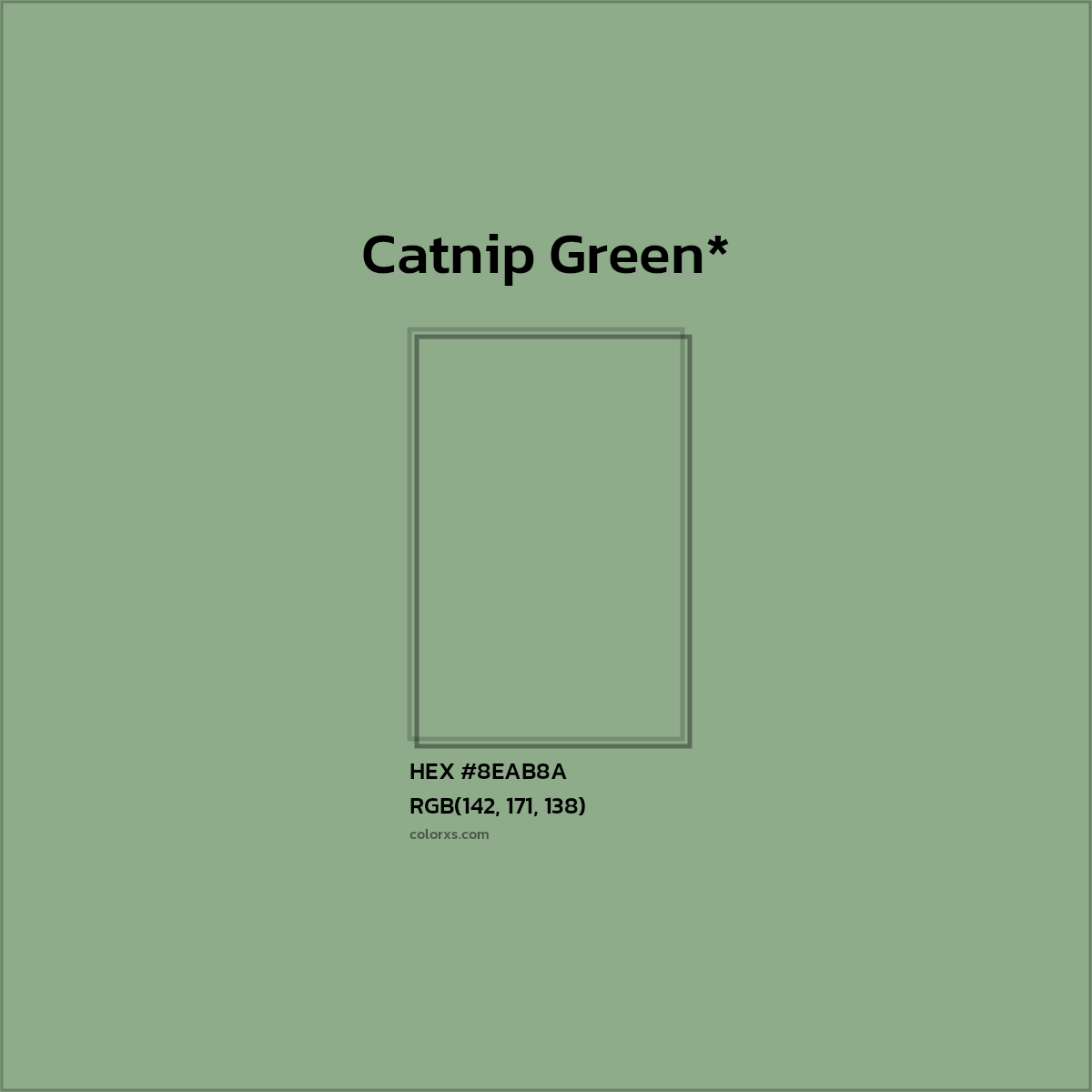 #8EAB8A hex color. RGB, RYB, CMYK, HSL, HSV codes and color conversions. Matching color names, palettes, paints.