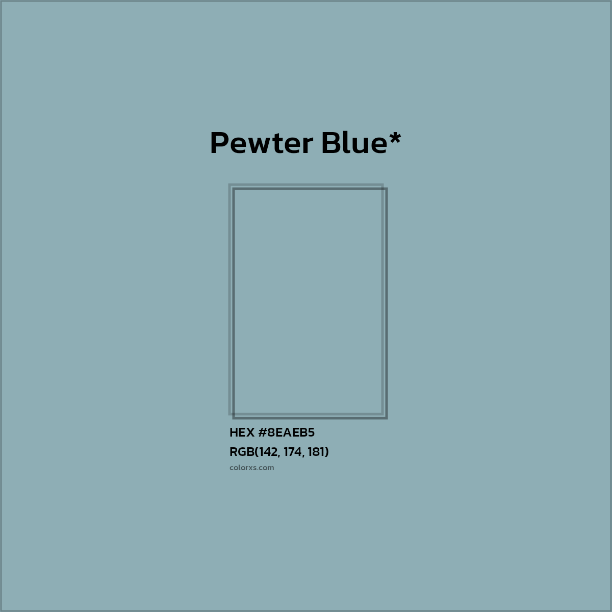 #8EAEB5 hex color. RGB, RYB, CMYK, HSL, HSV codes and color conversions. Matching color names, palettes, paints.