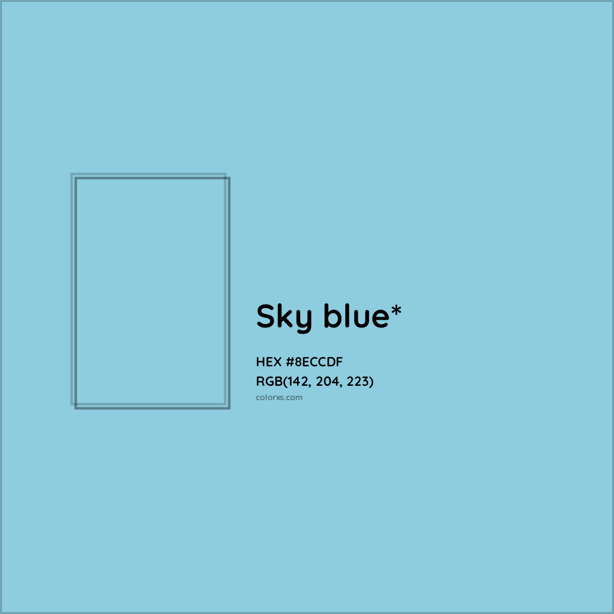 #8ECCDF hex color. RGB, RYB, CMYK, HSL, HSV codes and color conversions. Matching color names, palettes, paints.