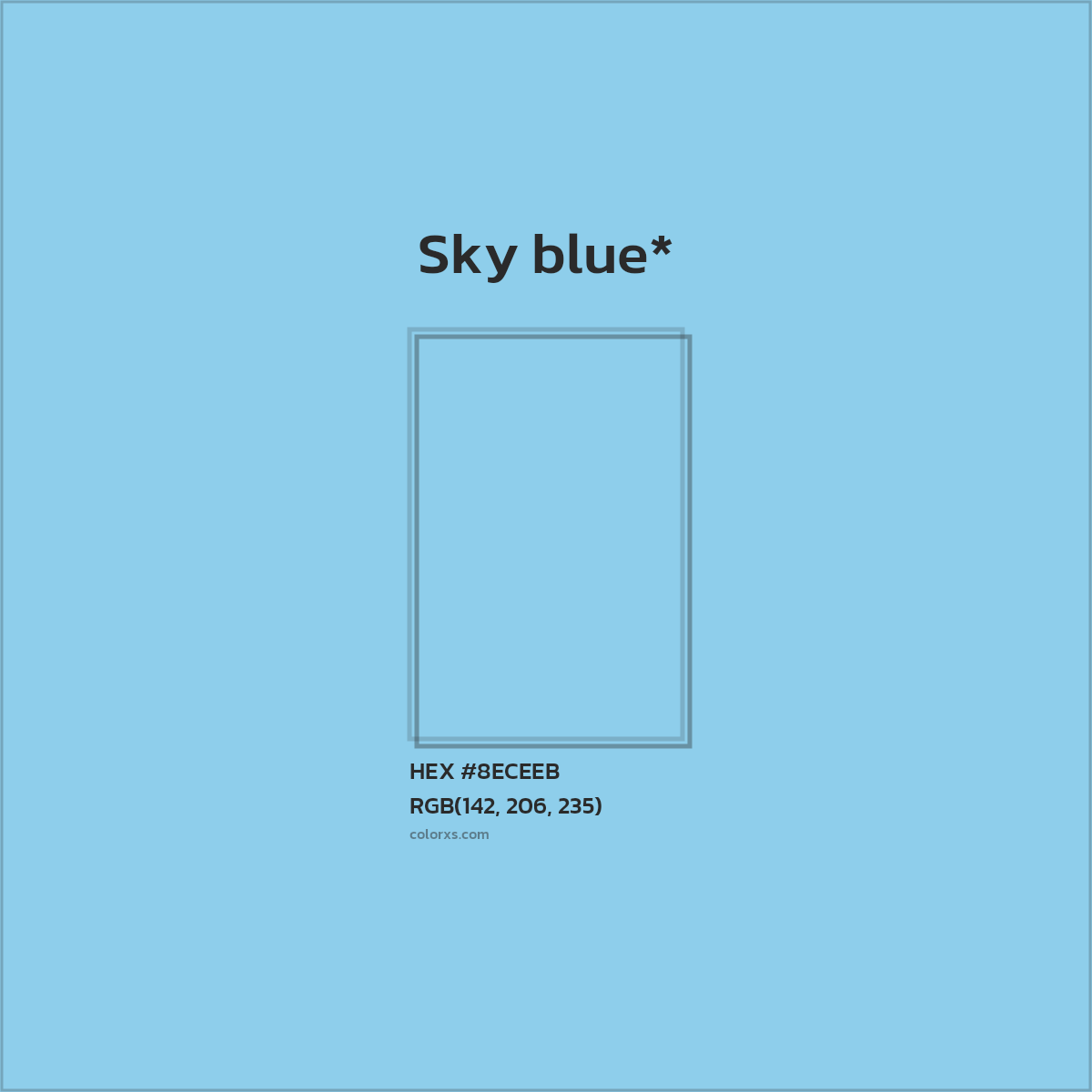 #8ECEEB hex color. RGB, RYB, CMYK, HSL, HSV codes and color conversions. Matching color names, palettes, paints.