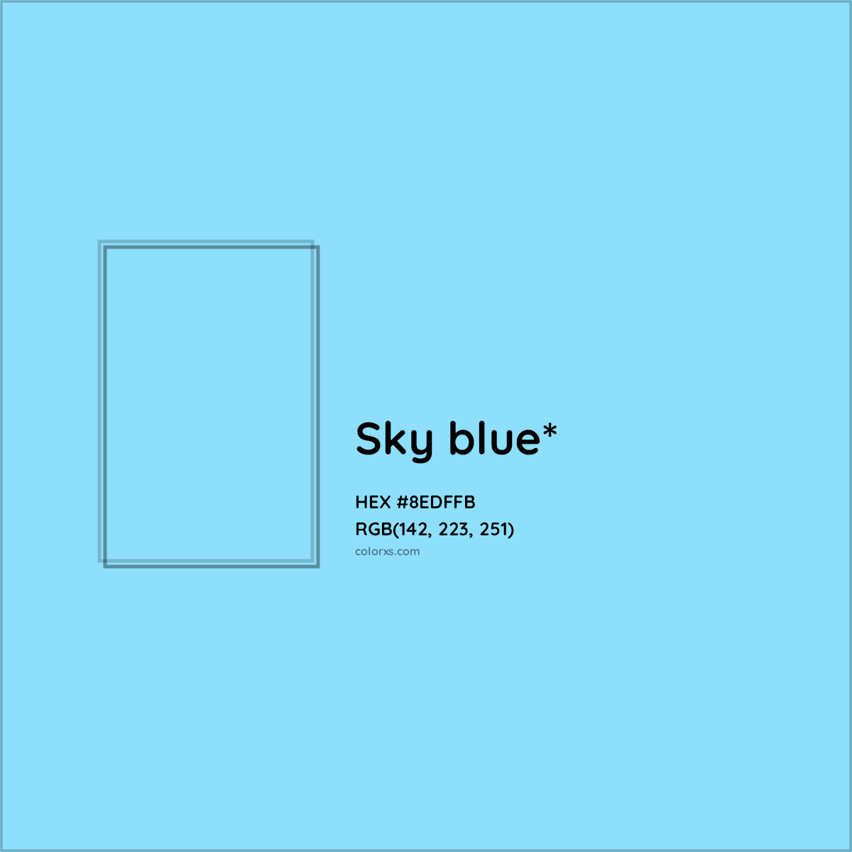 #8EDFFB hex color. RGB, RYB, CMYK, HSL, HSV codes and color conversions. Matching color names, palettes, paints.