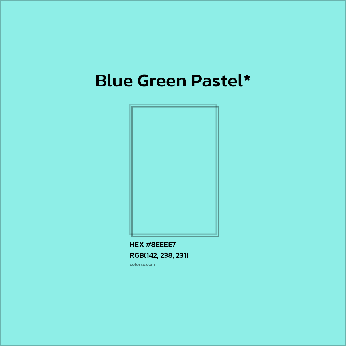 #8EEEE7 hex color. RGB, RYB, CMYK, HSL, HSV codes and color conversions. Matching color names, palettes, paints.