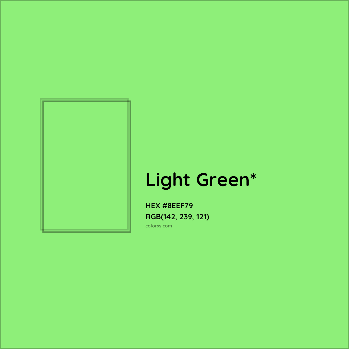 #8EEF79 hex color. RGB, RYB, CMYK, HSL, HSV codes and color conversions. Matching color names, palettes, paints.
