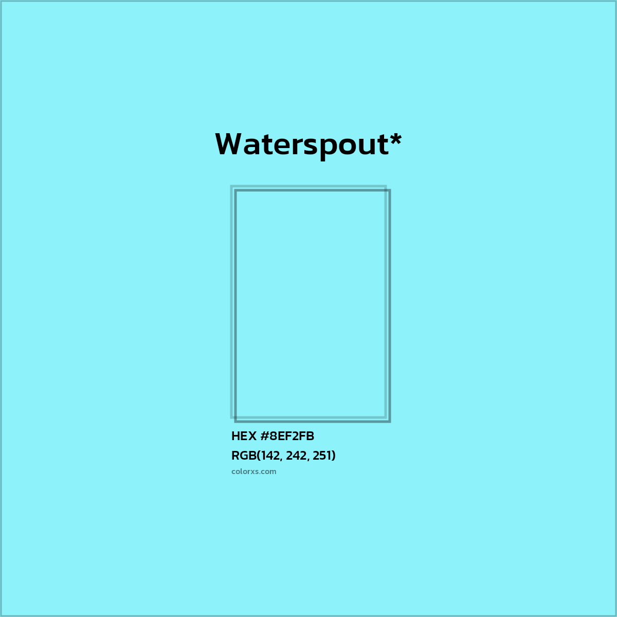 #8EF2FB hex color. RGB, RYB, CMYK, HSL, HSV codes and color conversions. Matching color names, palettes, paints.