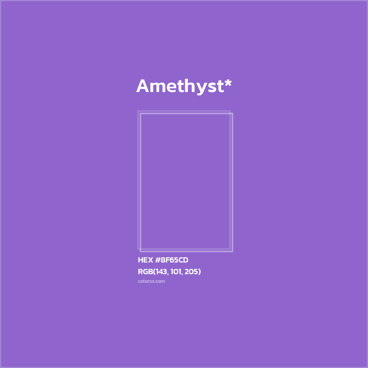 #8F65CD hex color. RGB, RYB, CMYK, HSL, HSV codes and color conversions. Matching color names, palettes, paints.