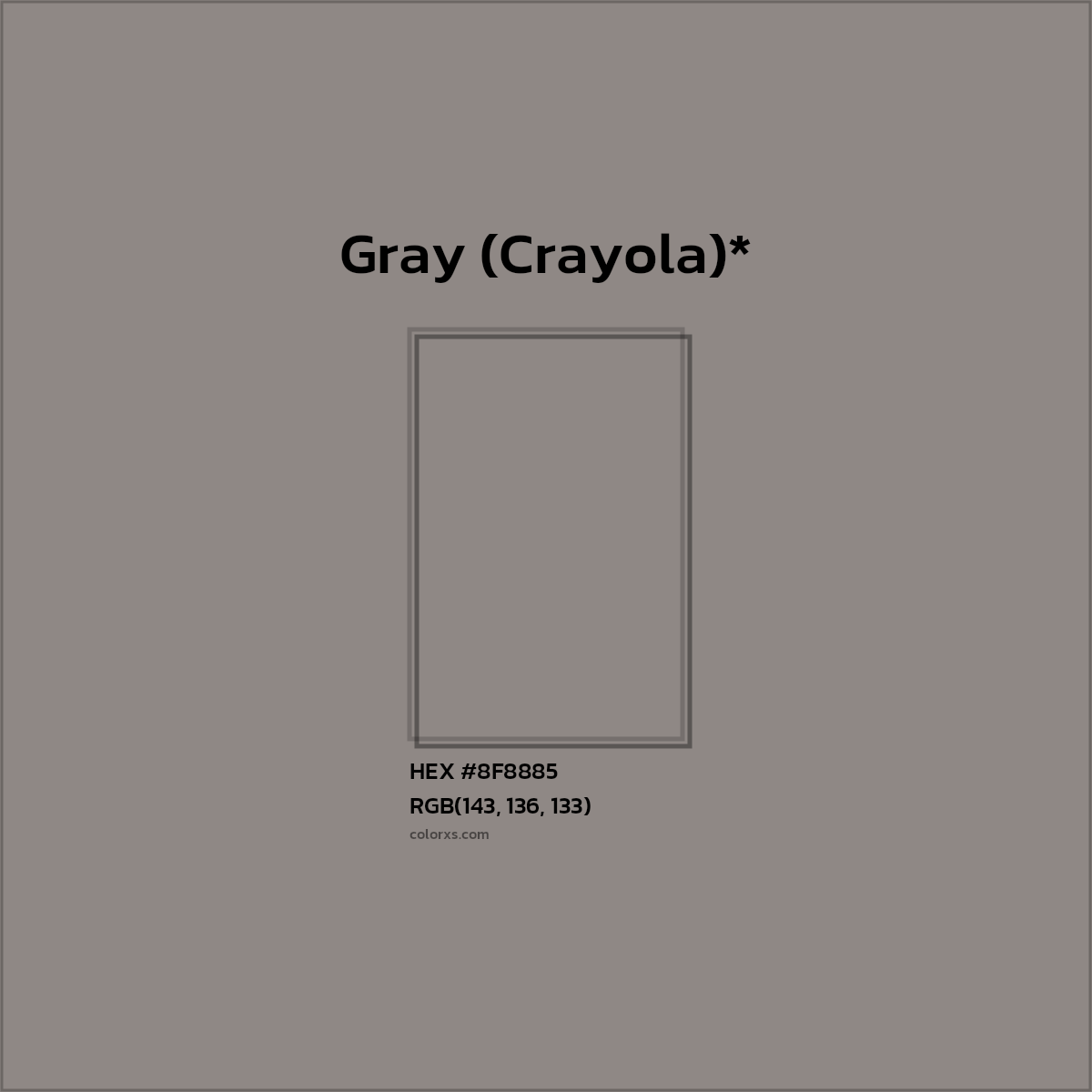 #8F8885 hex color. RGB, RYB, CMYK, HSL, HSV codes and color conversions. Matching color names, palettes, paints.
