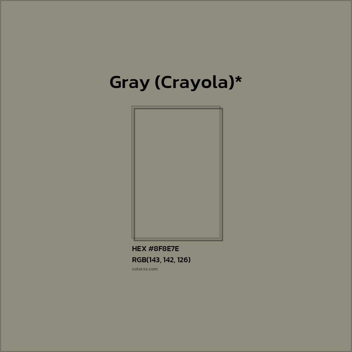 #8F8E7E hex color. RGB, RYB, CMYK, HSL, HSV codes and color conversions. Matching color names, palettes, paints.