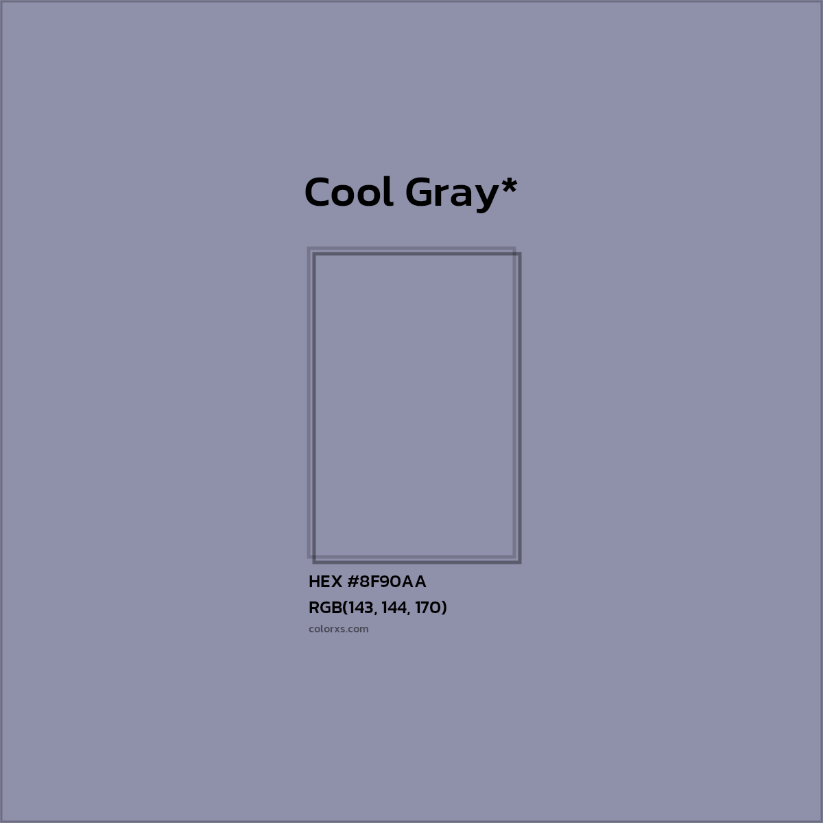 #8F90AA hex color. RGB, RYB, CMYK, HSL, HSV codes and color conversions. Matching color names, palettes, paints.