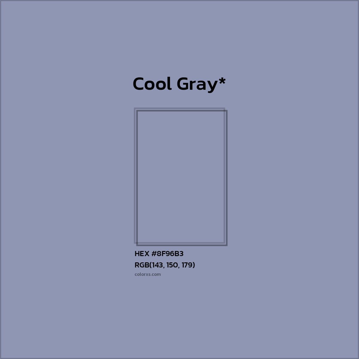 #8F96B3 hex color. RGB, RYB, CMYK, HSL, HSV codes and color conversions. Matching color names, palettes, paints.