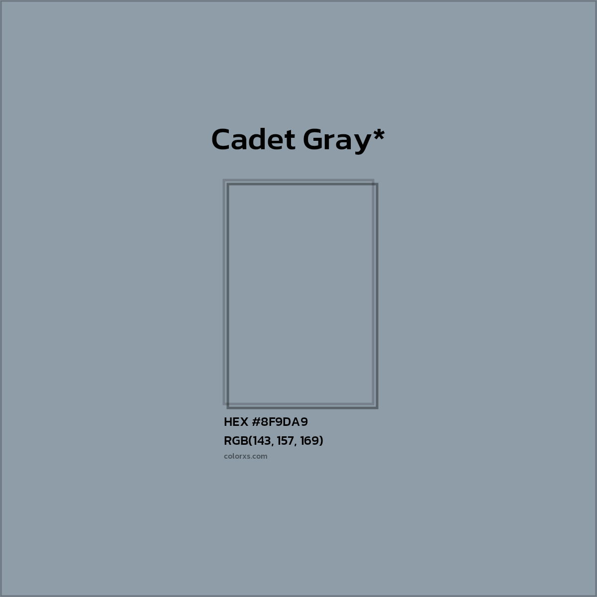 #8F9DA9 hex color. RGB, RYB, CMYK, HSL, HSV codes and color conversions. Matching color names, palettes, paints.